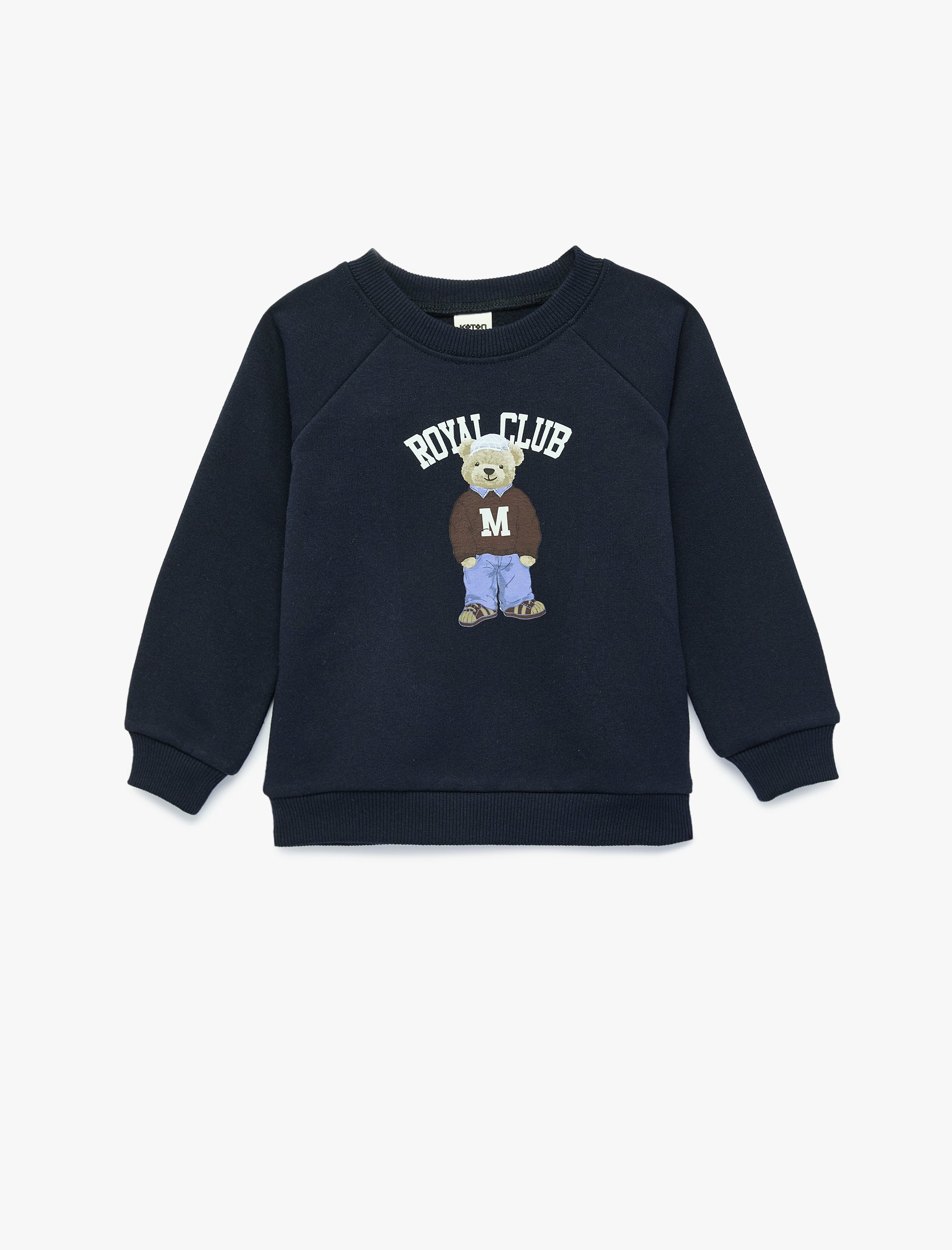  Erkek Bebek Uzun Kollu Bisiklet Yaka Şardonlu Ayıcık Baskılı Sweatshirt