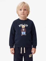 Uzun Kollu Bisiklet Yaka Şardonlu Ayıcık Baskılı Sweatshirt