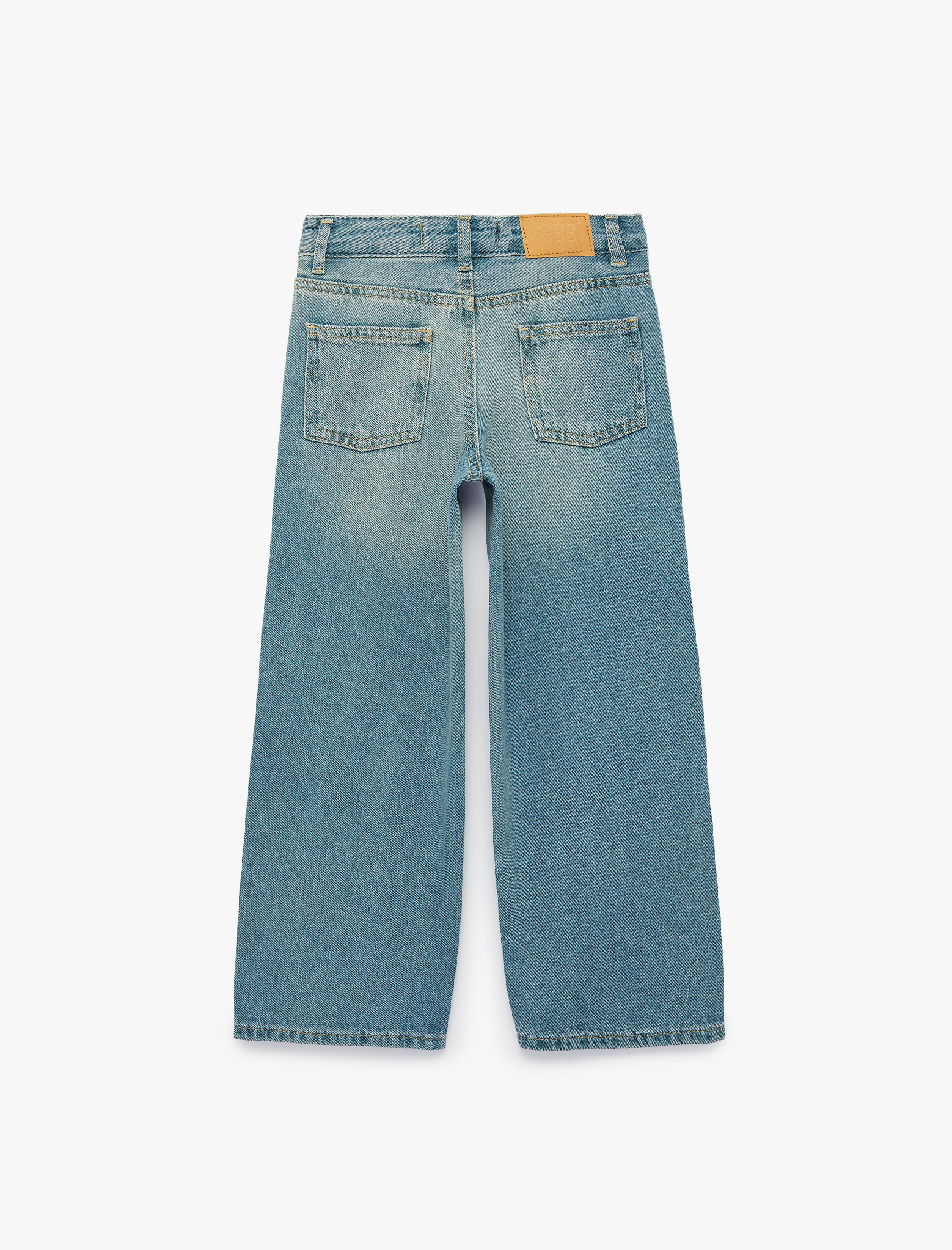  Kız Çocuk Pamuklu Cepli Loose Fit Geniş Paça Denim Pantolon