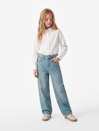Pamuklu Cepli Loose Fit Geniş Paça Denim Pantolon