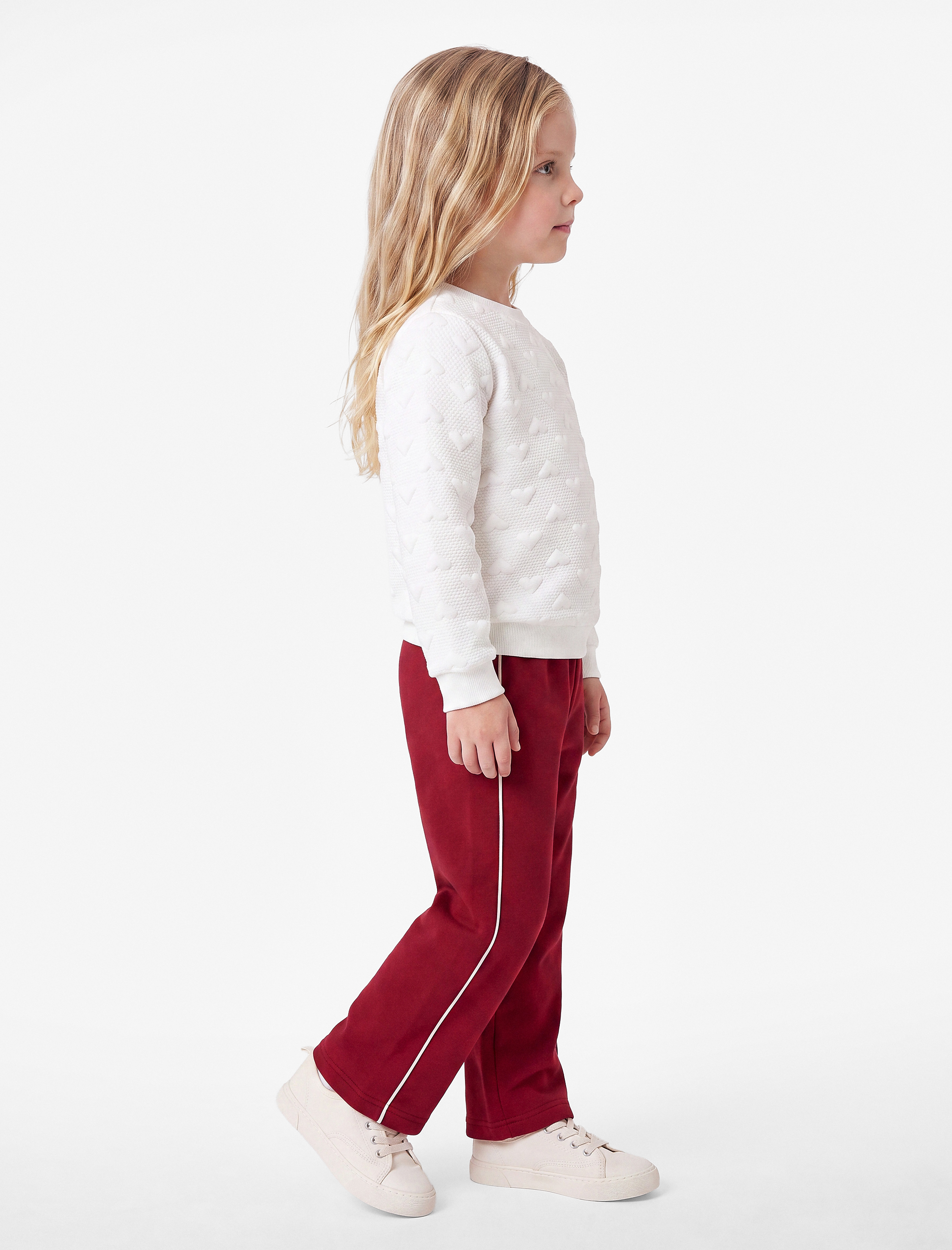  Kız Bebek Kalp Desenli Uzun Kollu Bisiklet Yaka Sweatshirt