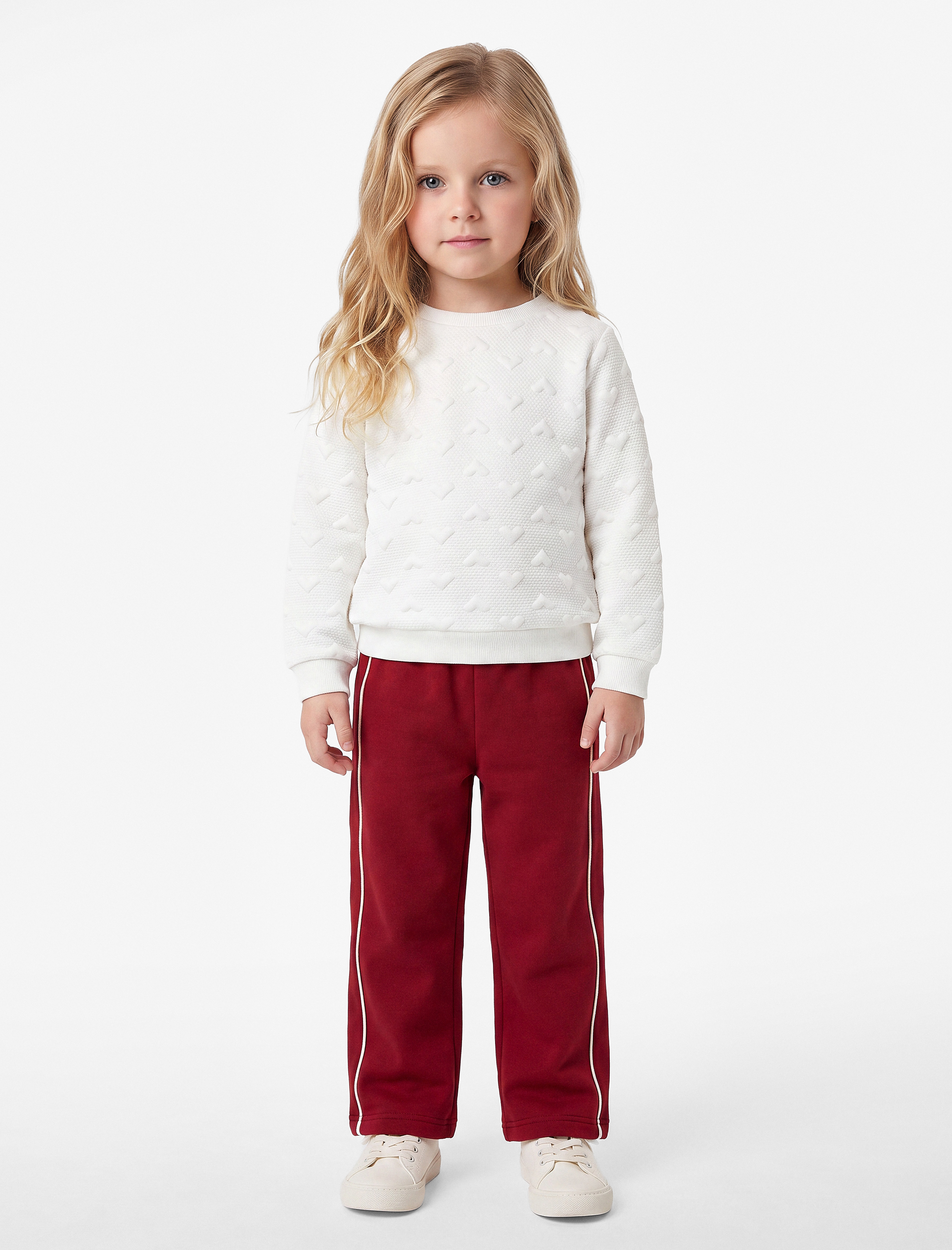  Kız Bebek Kalp Desenli Uzun Kollu Bisiklet Yaka Sweatshirt