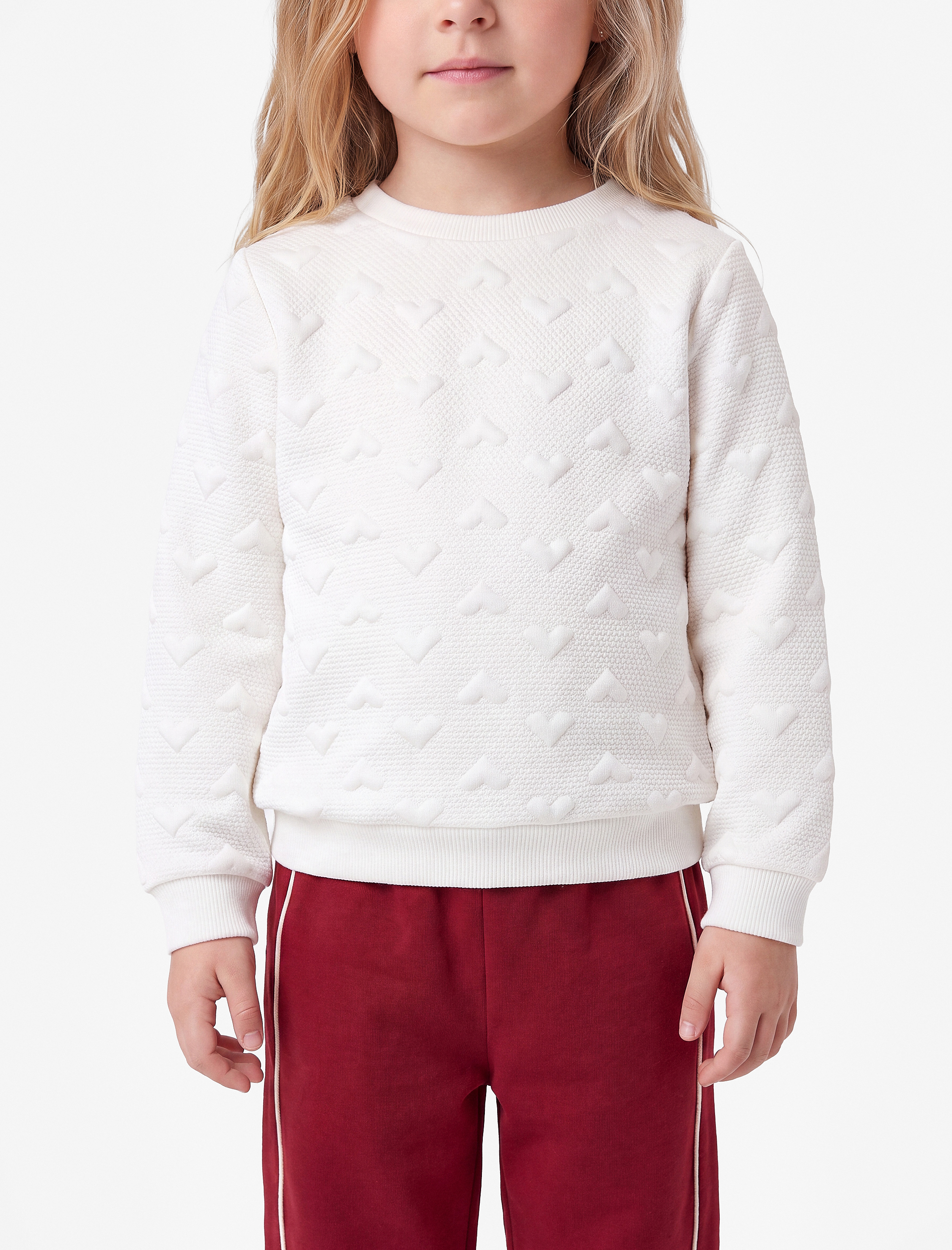  Kız Bebek Kalp Desenli Uzun Kollu Bisiklet Yaka Sweatshirt