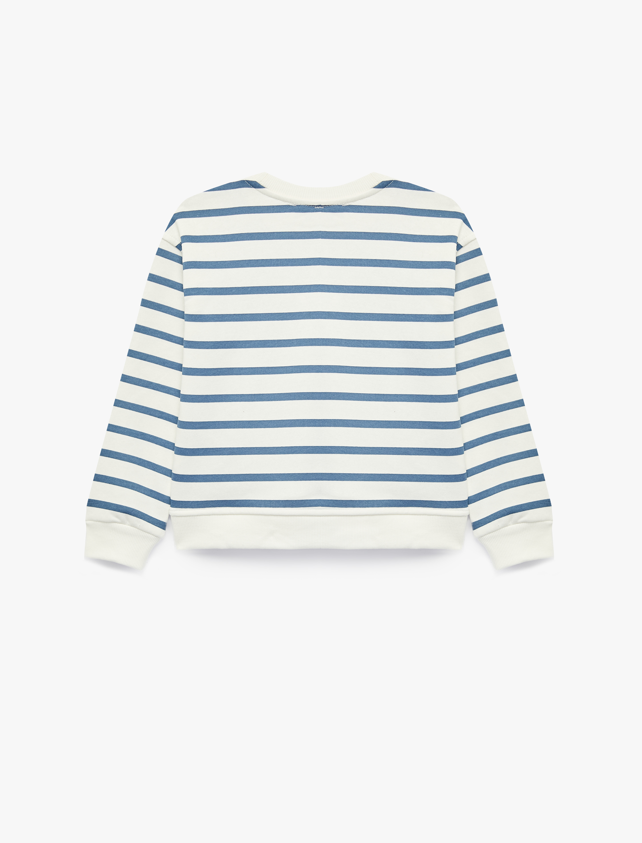  Kız Çocuk Uzun Kollu Bisiklet Yaka Baskı Detaylı Çizgili Sweatshirt