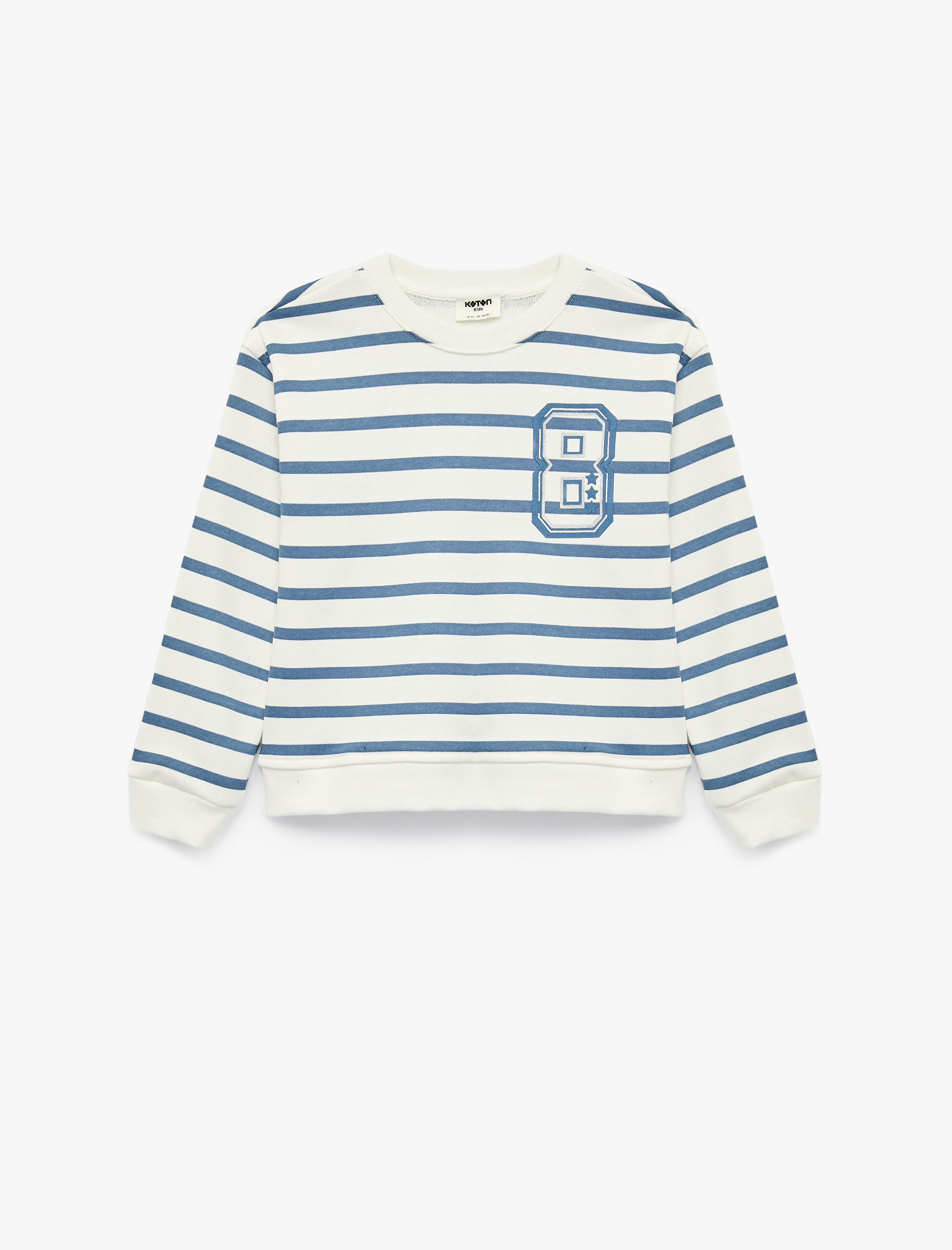  Kız Çocuk Uzun Kollu Bisiklet Yaka Baskı Detaylı Çizgili Sweatshirt
