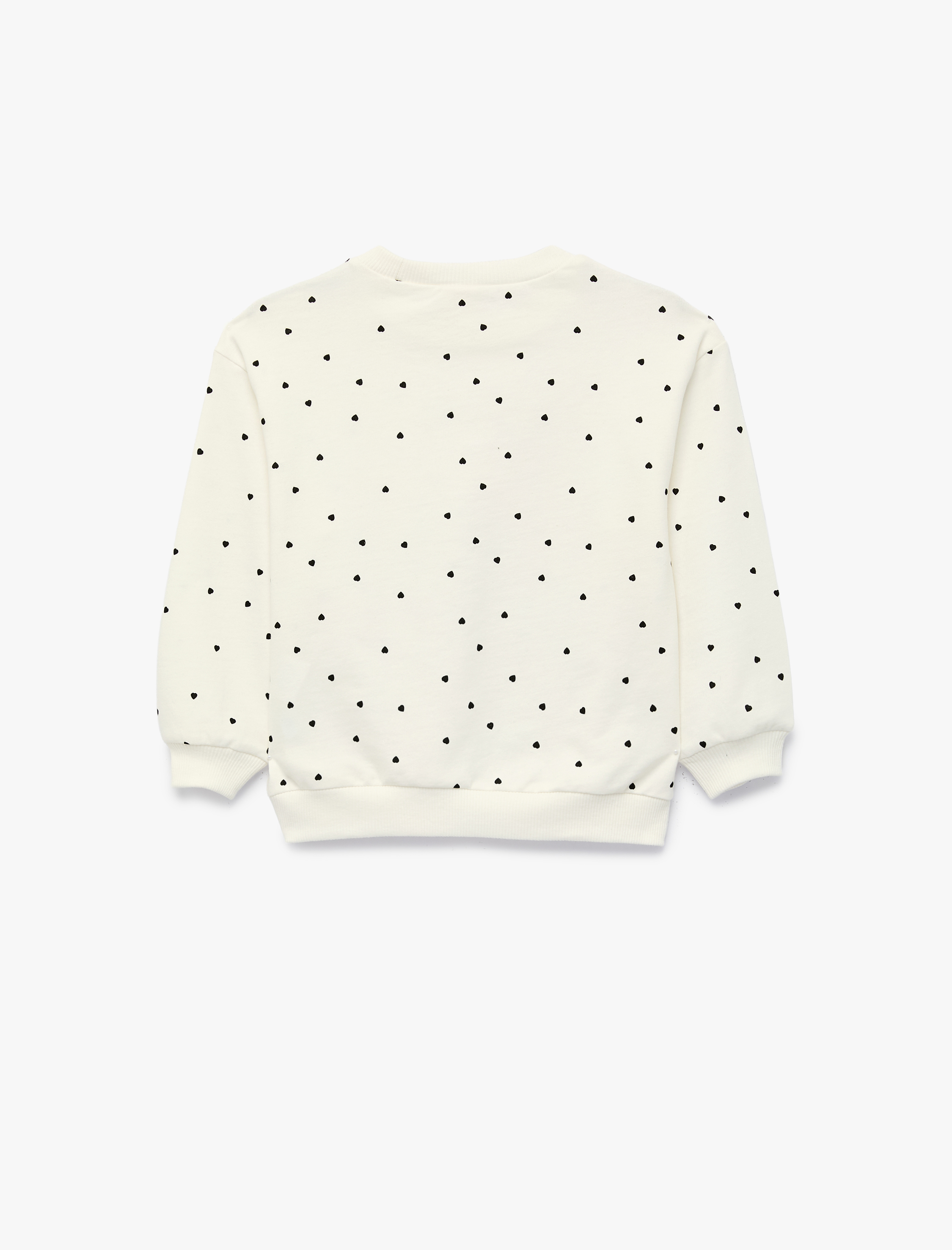  Kız Bebek Uzun Kollu Bisiklet Yaka Kalp Desenli Pamuklu Sweatshirt