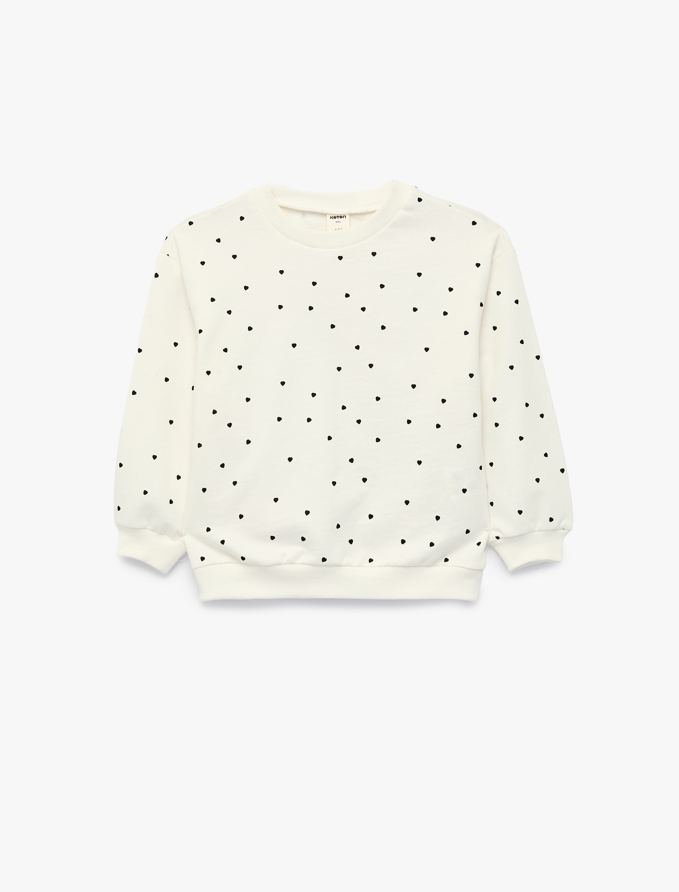  Kız Bebek Uzun Kollu Bisiklet Yaka Kalp Desenli Pamuklu Sweatshirt