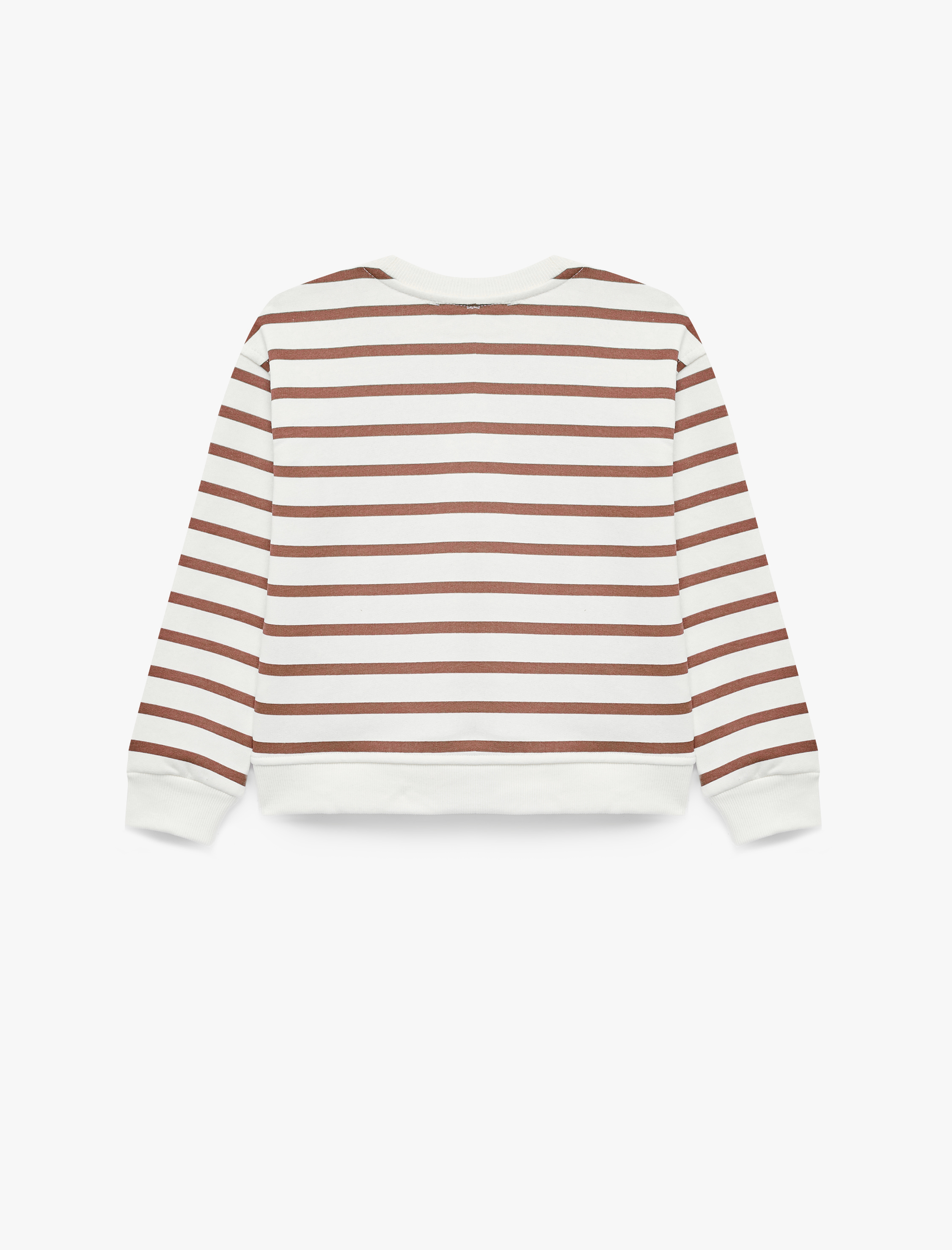 Kız Çocuk Uzun Kollu Bisiklet Yaka Baskı Detaylı Çizgili Sweatshirt