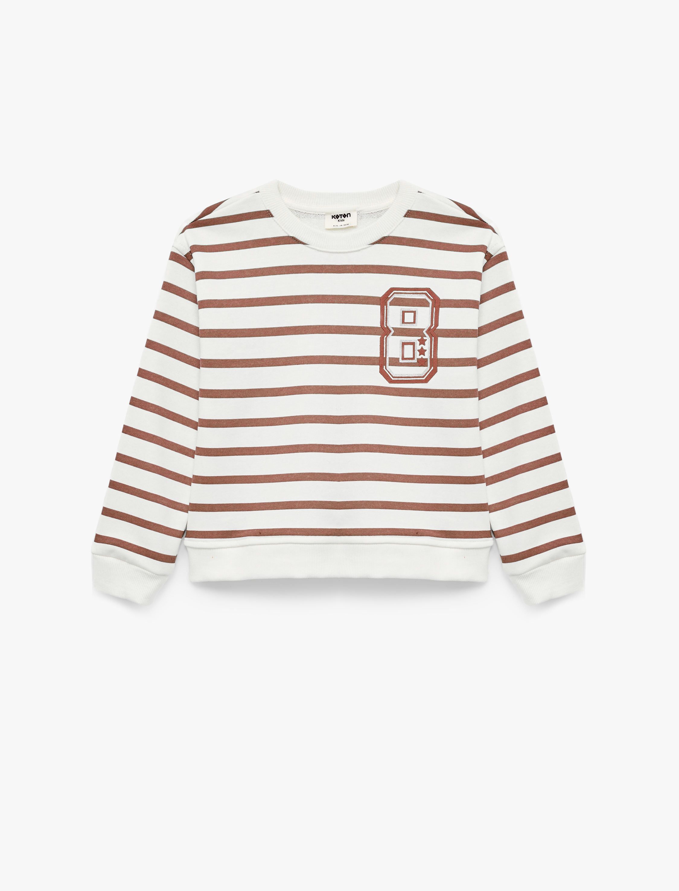  Kız Çocuk Uzun Kollu Bisiklet Yaka Baskı Detaylı Çizgili Sweatshirt