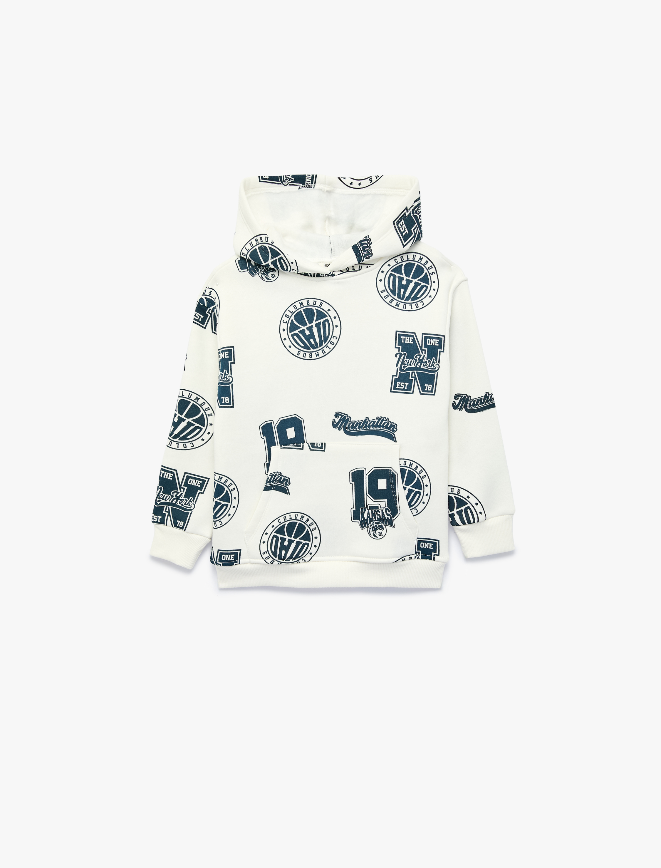  Erkek Çocuk Pamuklu Baskı Detaylı Şardonlu Uzun Kollu Kapşonlu Oversize Sweatshirt