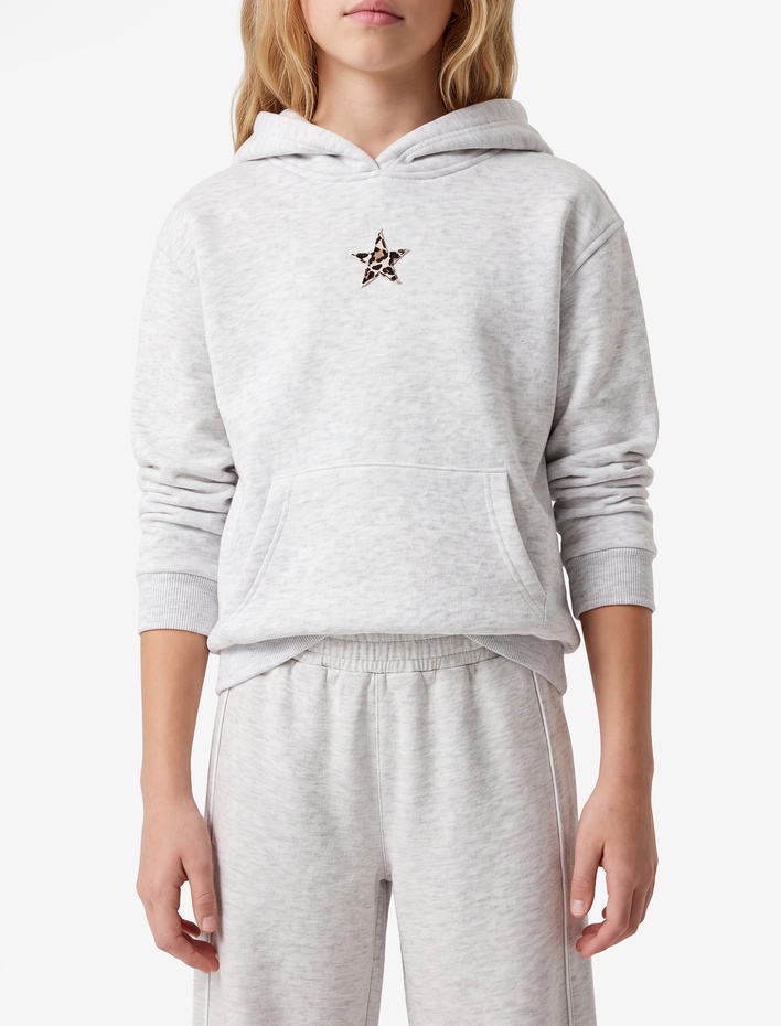 Kız Çocuk Yıldız Detaylı Şardonlu Kanguru Cepli Uzun Kollu Kapşonlu Sweatshirt