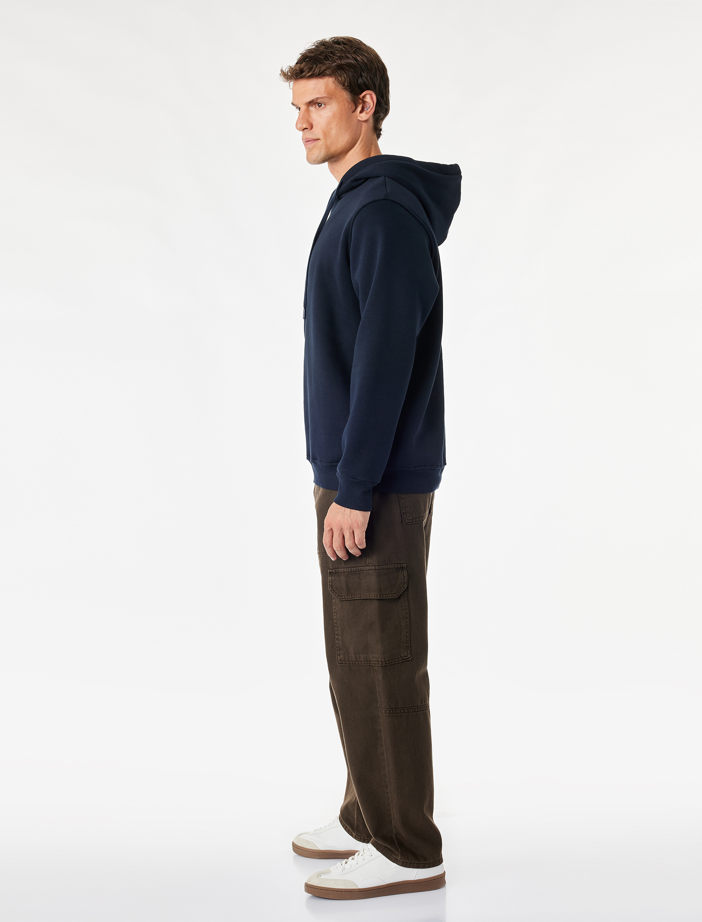   Şardonlu Uzun Kollu Basic Kapşonlu Sweatshirt