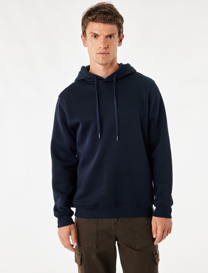  Şardonlu Uzun Kollu Basic Kapşonlu Sweatshirt