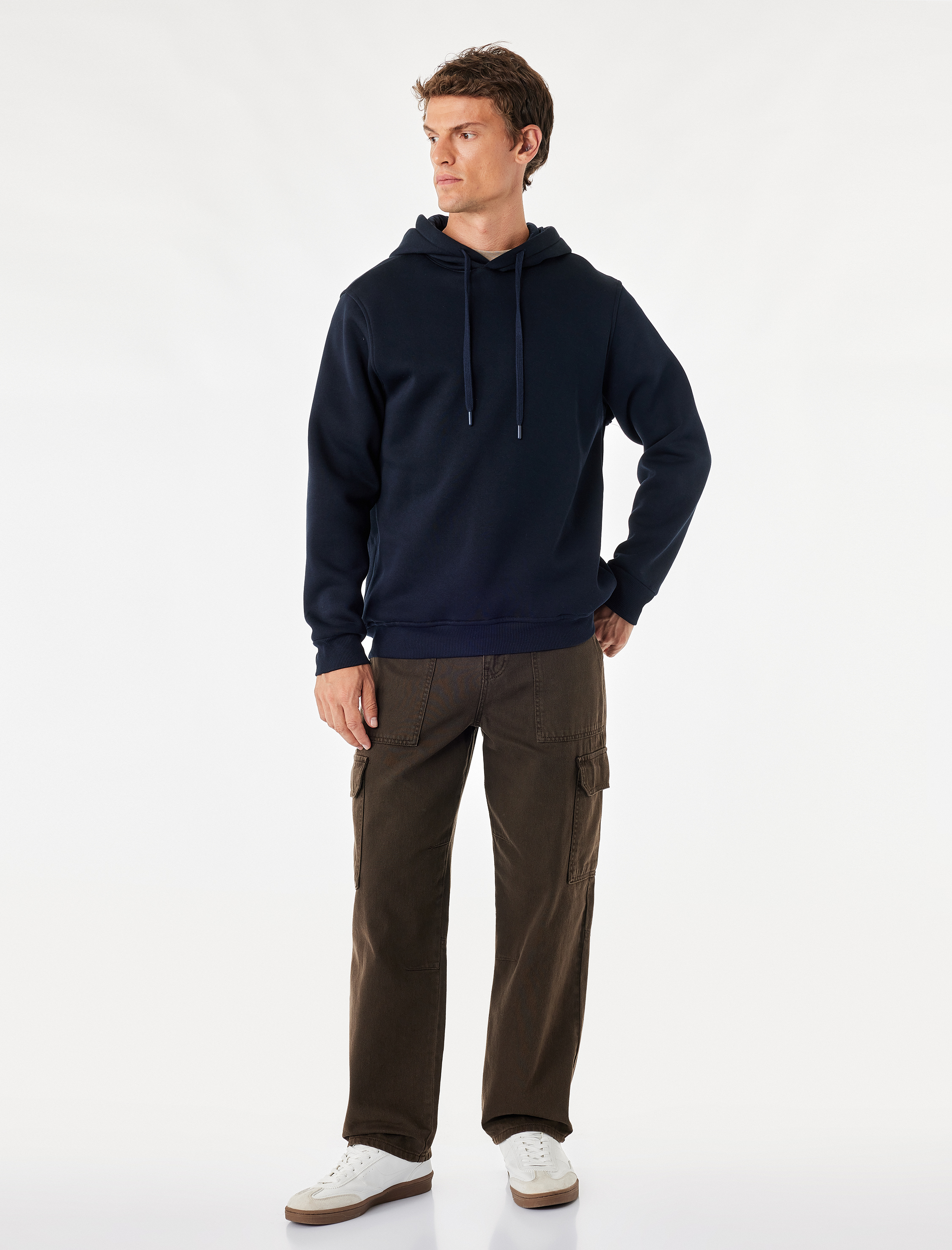   Şardonlu Uzun Kollu Basic Kapşonlu Sweatshirt