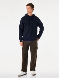 Şardonlu Uzun Kollu Basic Kapşonlu Sweatshirt