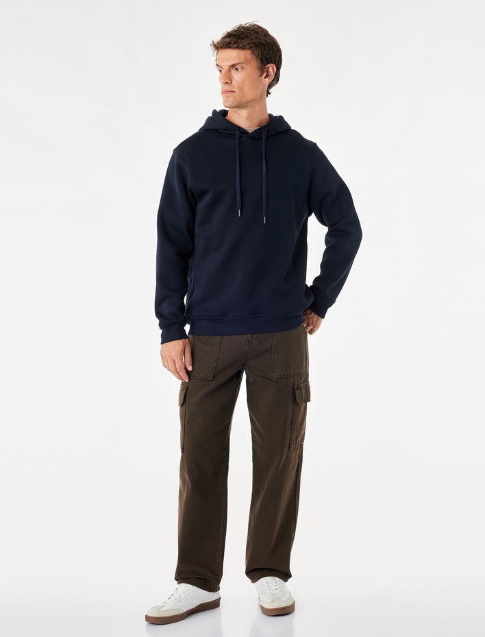  Şardonlu Uzun Kollu Basic Kapşonlu Sweatshirt