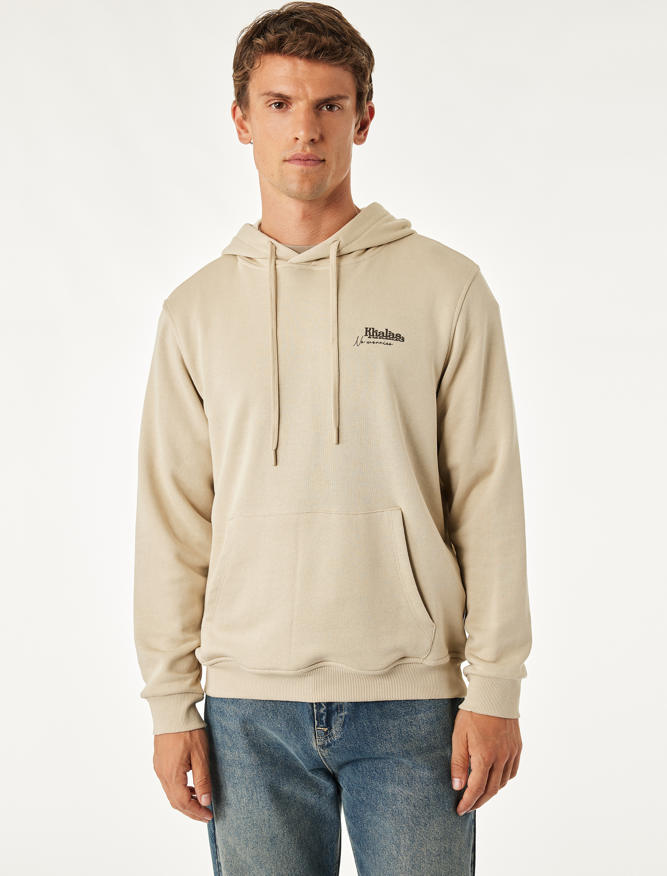   Üç İplik Uzun Kollu Baskılı Kapşonlu Sweatshirt