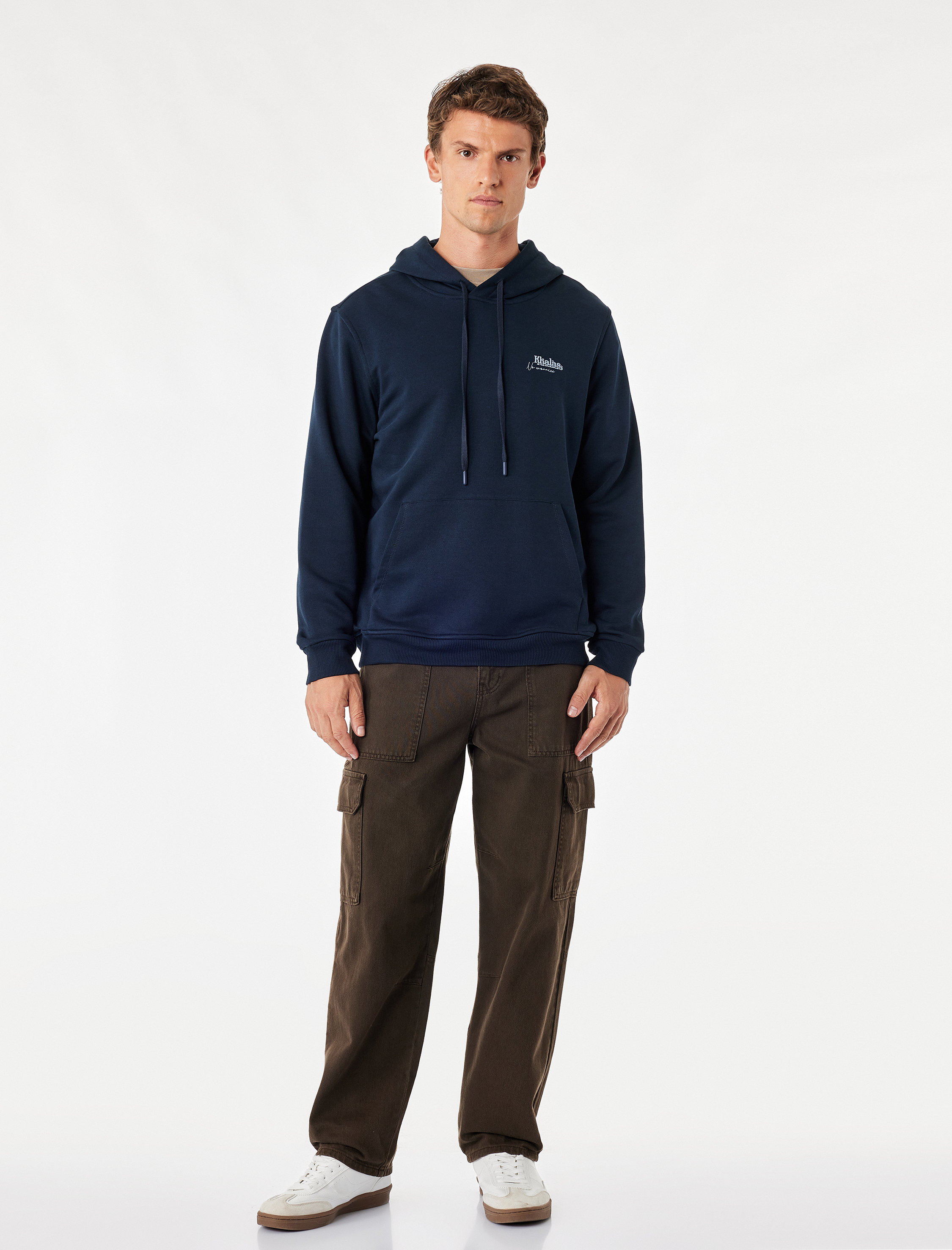  Üç İplik Uzun Kollu Baskılı Kapşonlu Sweatshirt