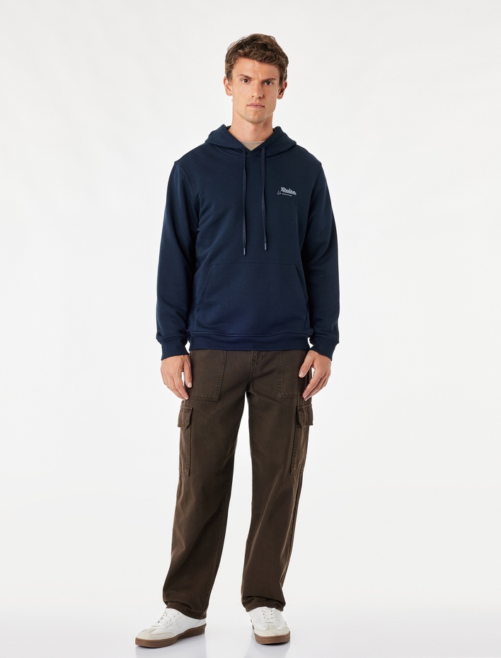  Üç İplik Uzun Kollu Baskılı Kapşonlu Sweatshirt