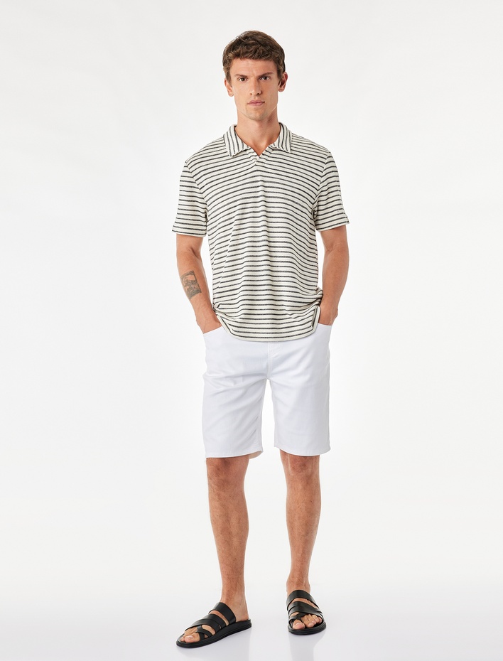  Regular Fit Kısa Kollu Çizgili Polo Yaka Tişört