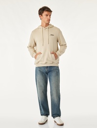 Üç İplik Uzun Kollu Baskılı Kapşonlu Sweatshirt