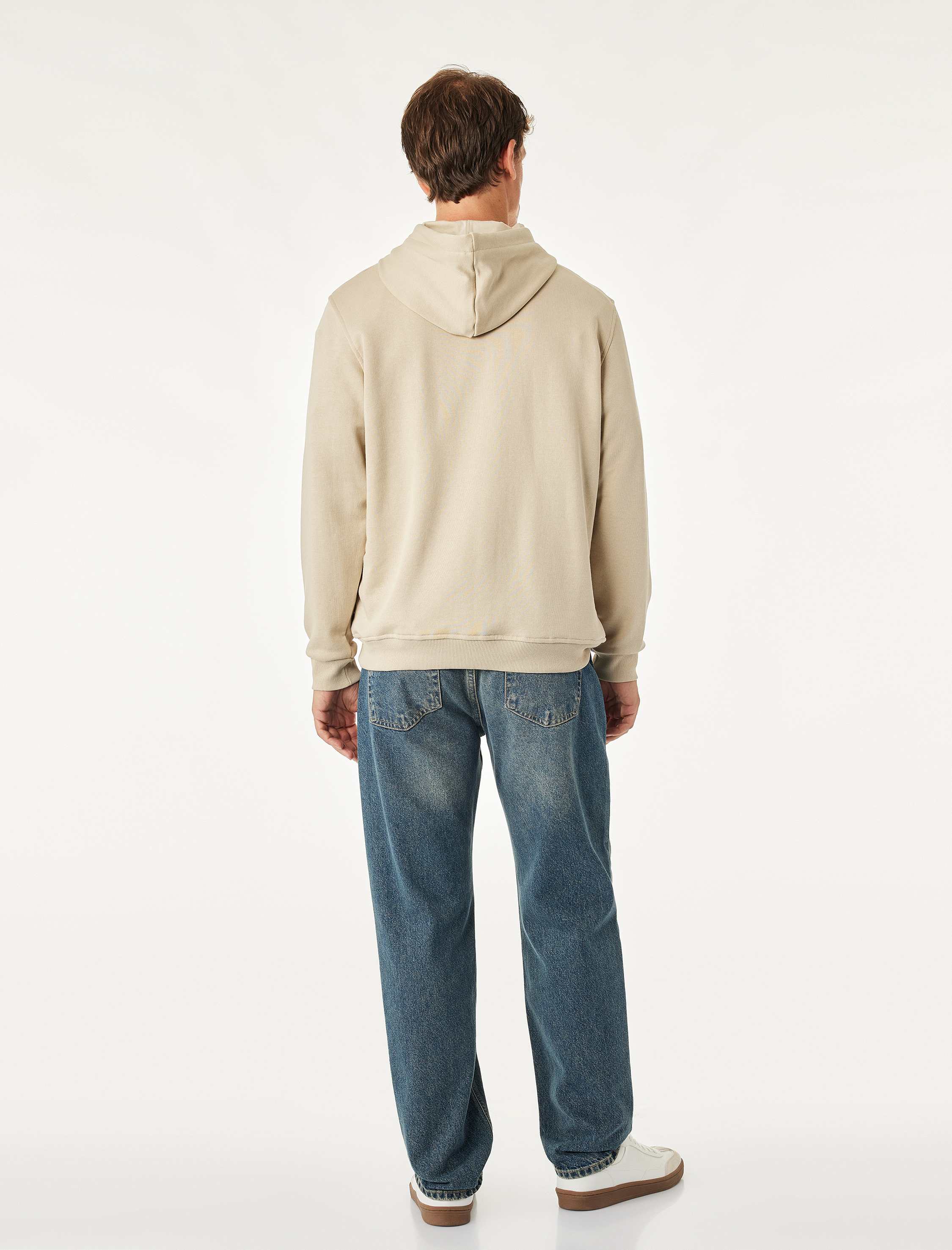   Üç İplik Uzun Kollu Baskılı Kapşonlu Sweatshirt