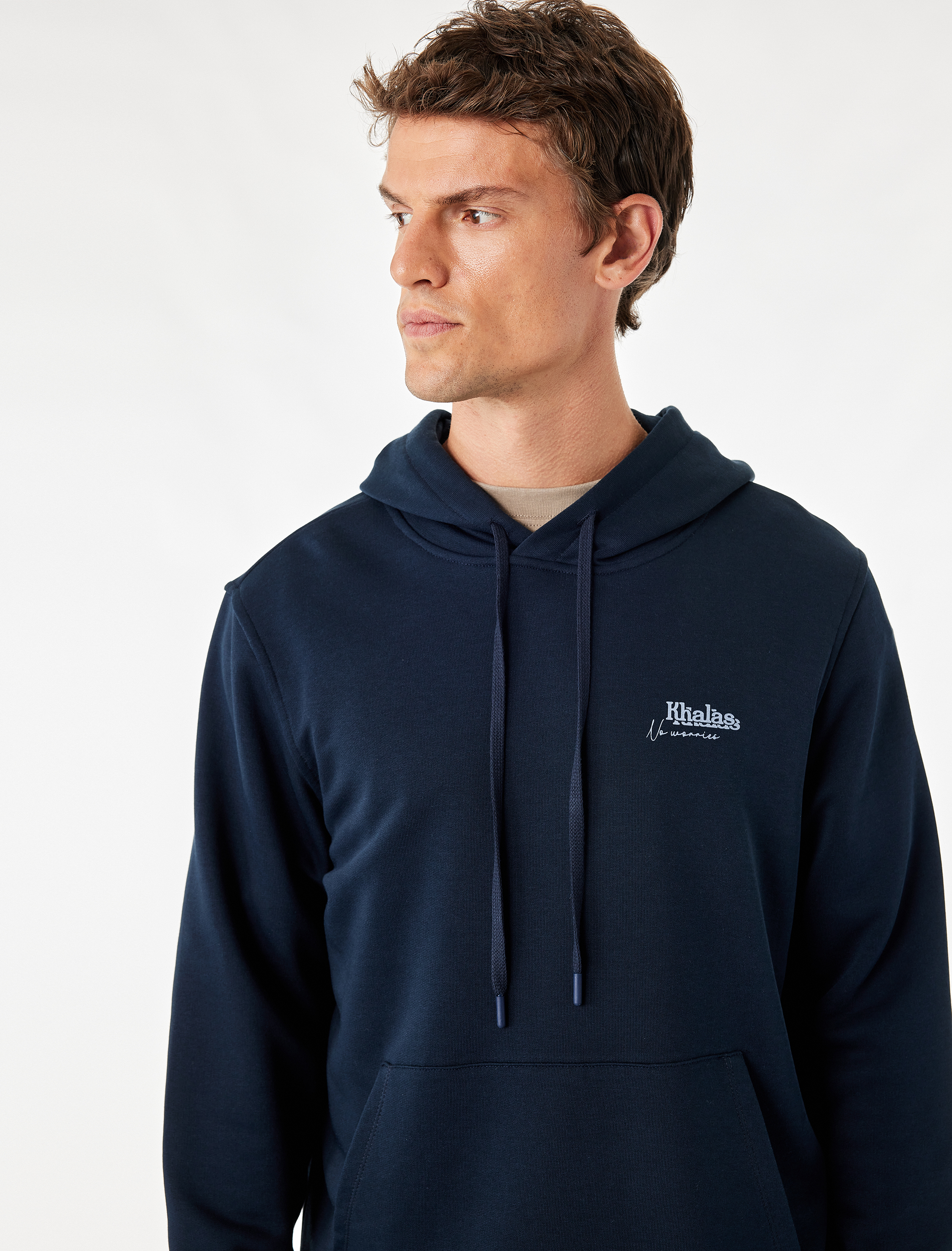   Üç İplik Uzun Kollu Baskılı Kapşonlu Sweatshirt