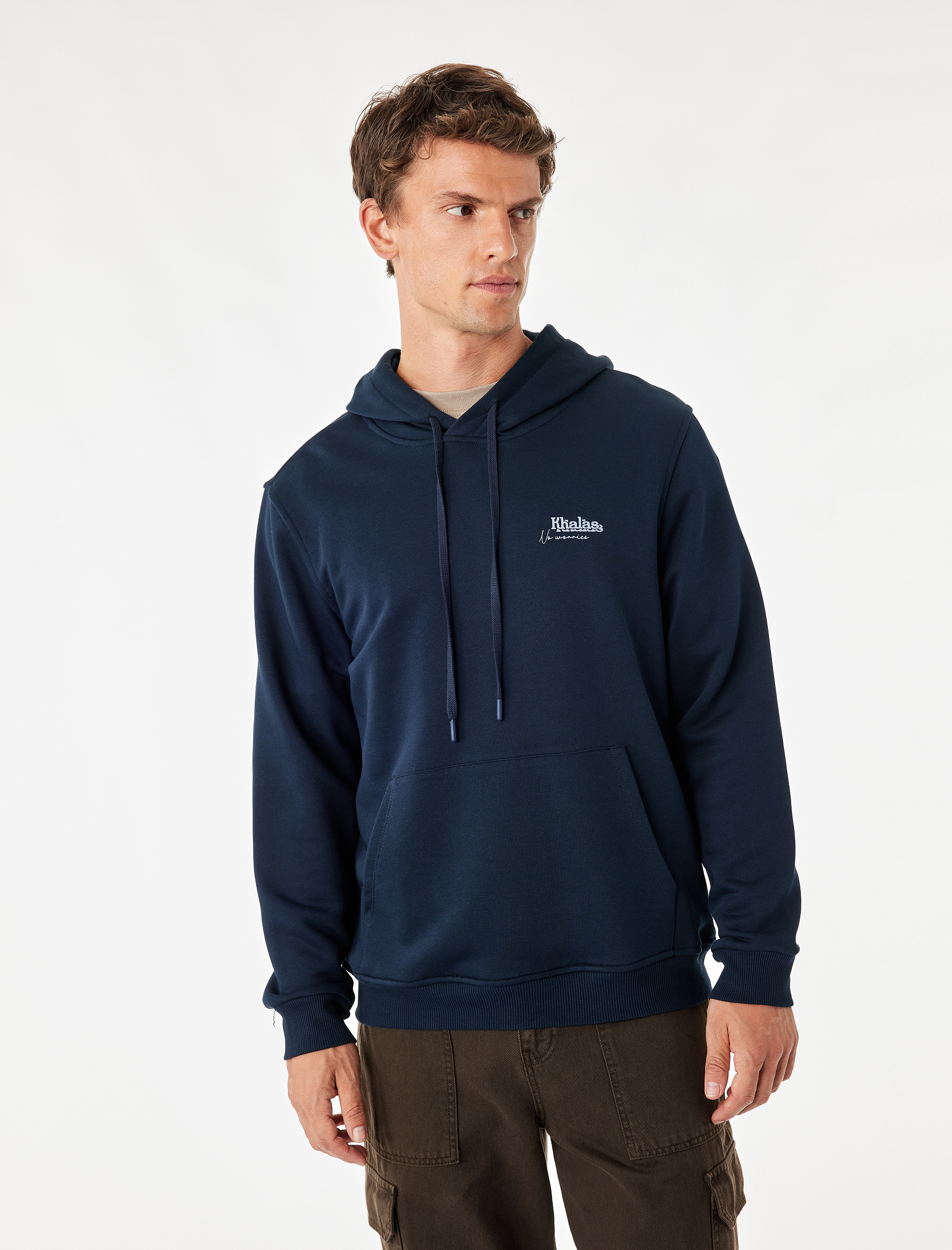   Üç İplik Uzun Kollu Baskılı Kapşonlu Sweatshirt