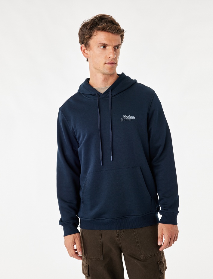  Üç İplik Uzun Kollu Baskılı Kapşonlu Sweatshirt
