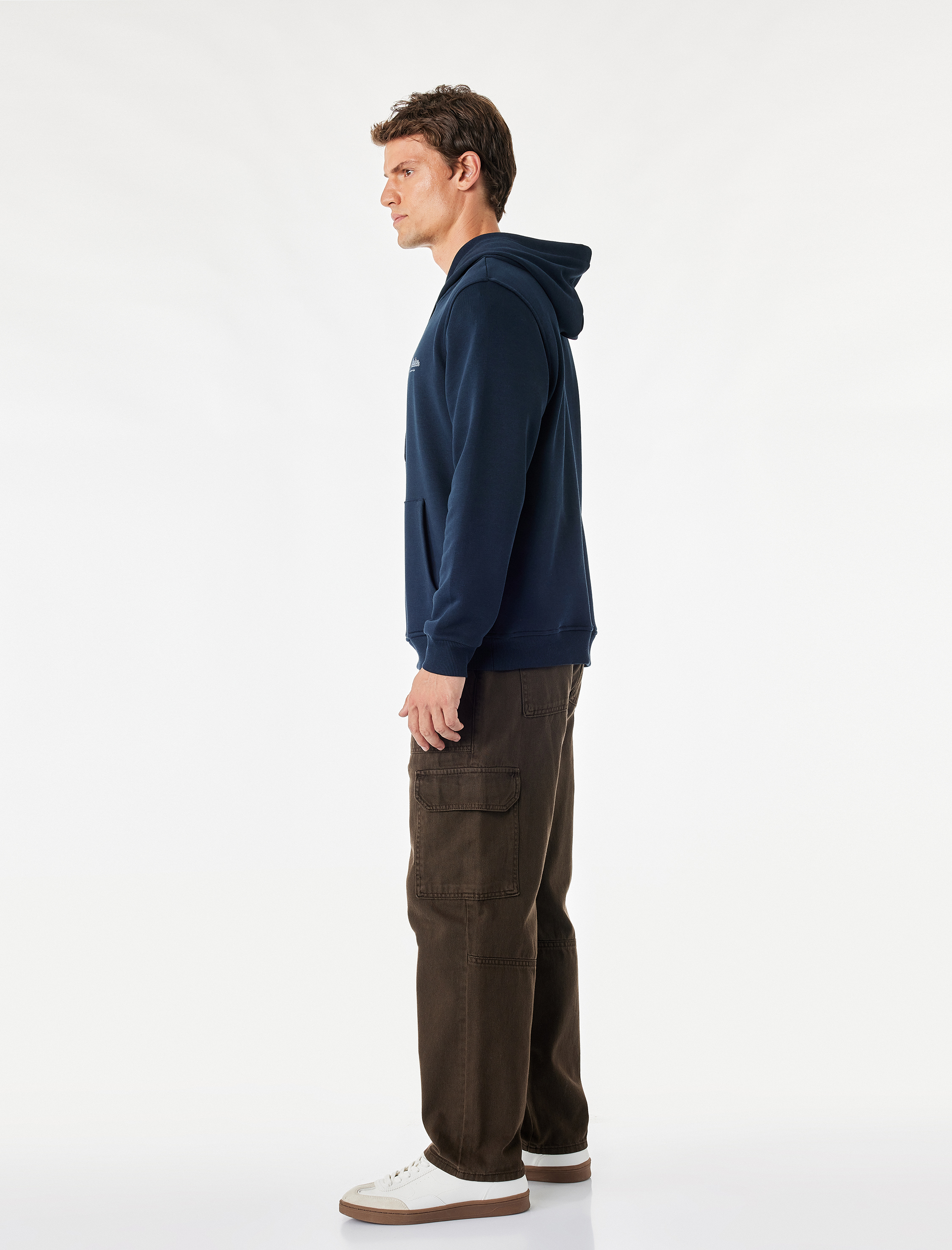   Üç İplik Uzun Kollu Baskılı Kapşonlu Sweatshirt