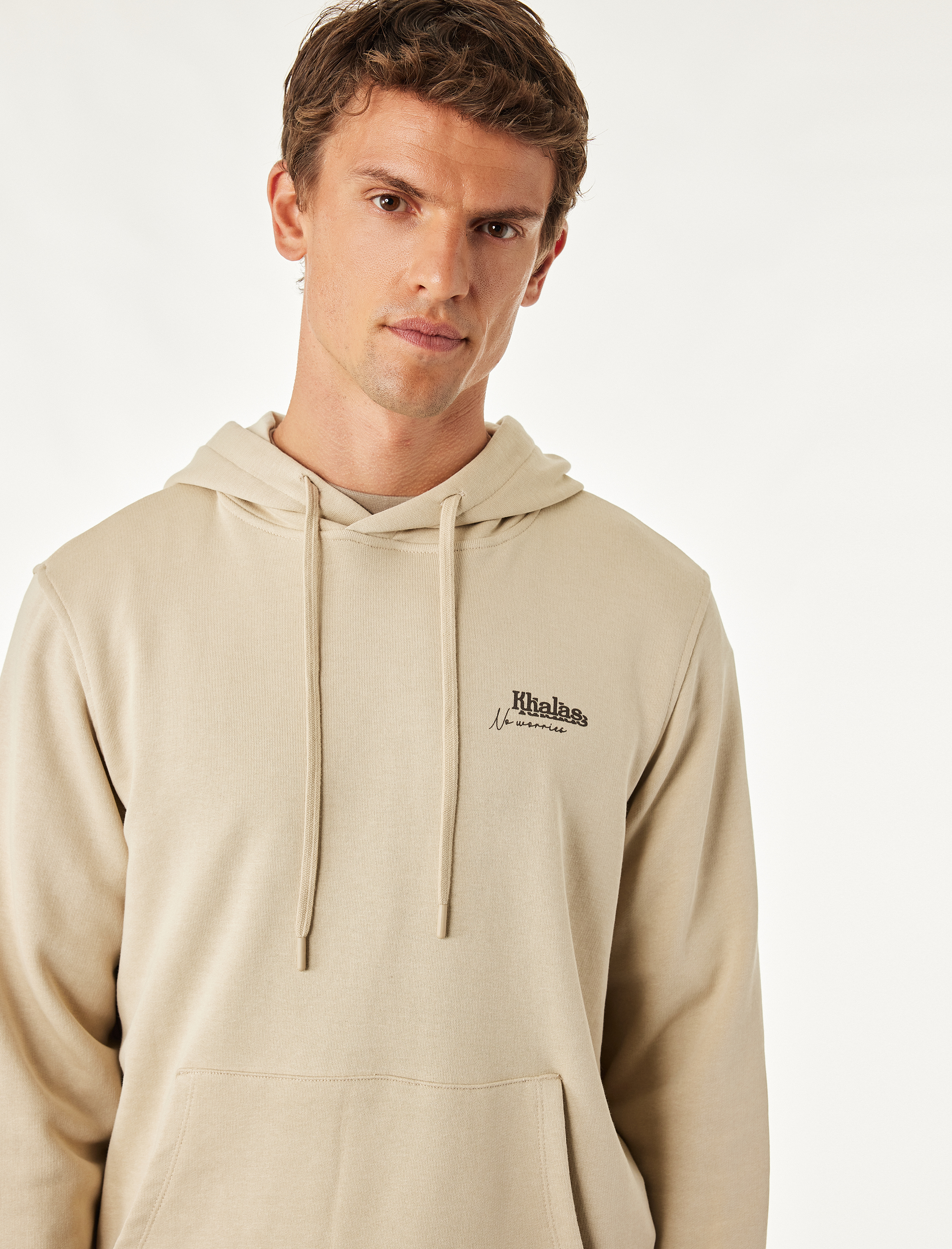   Üç İplik Uzun Kollu Baskılı Kapşonlu Sweatshirt
