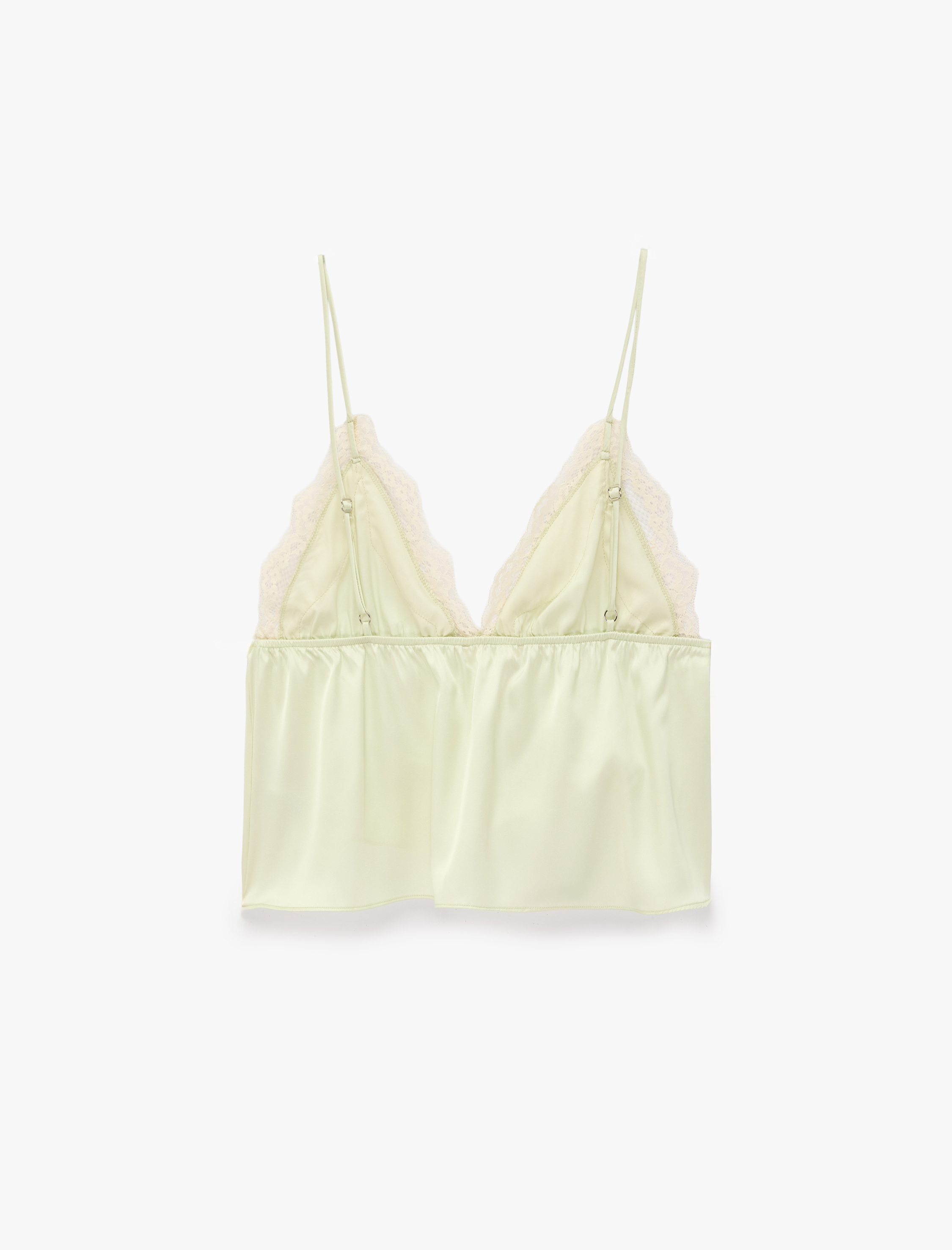   Rahat Kalıp Dantel Detaylı Saten Askılı Pijama Üstü