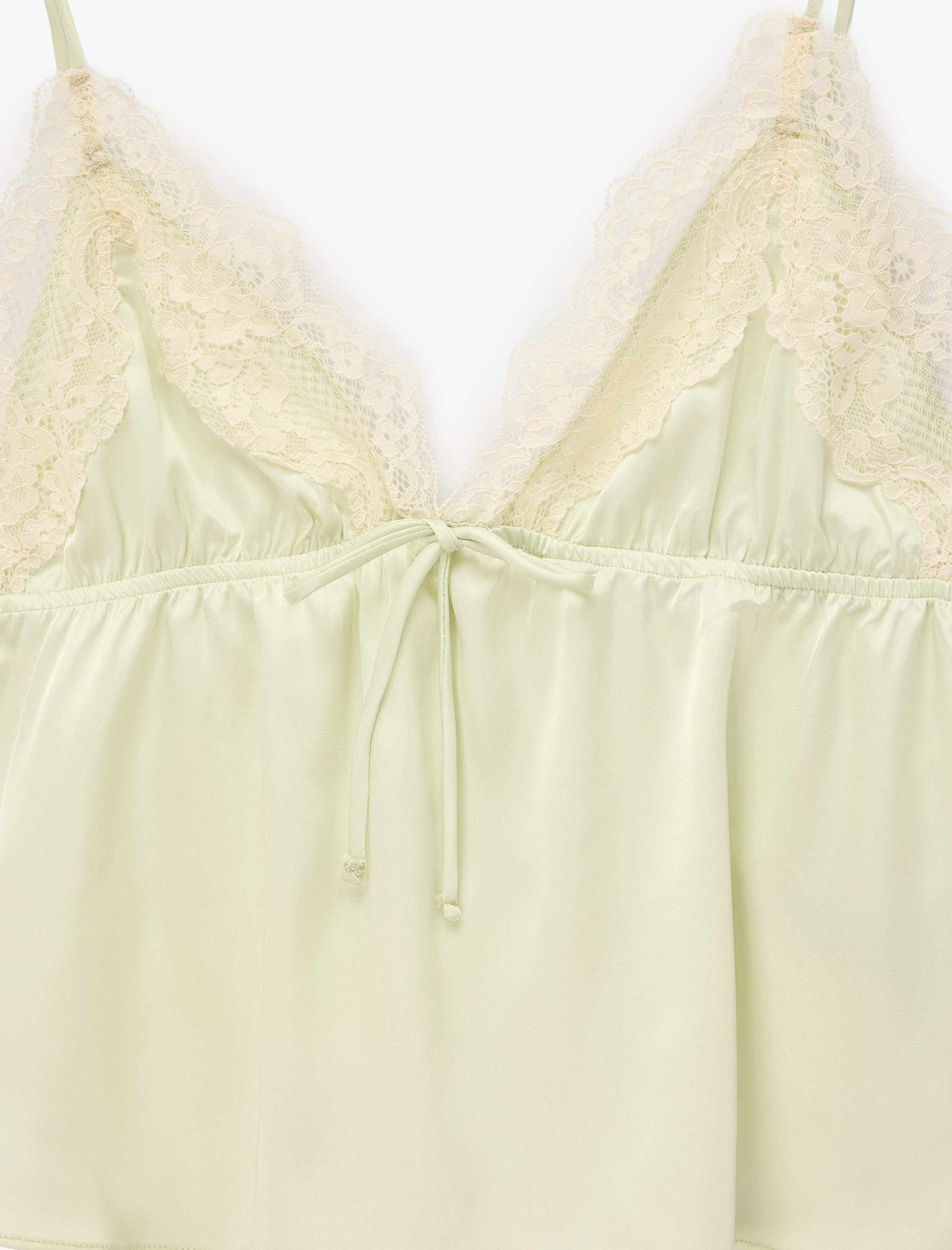   Rahat Kalıp Dantel Detaylı Saten Askılı Pijama Üstü