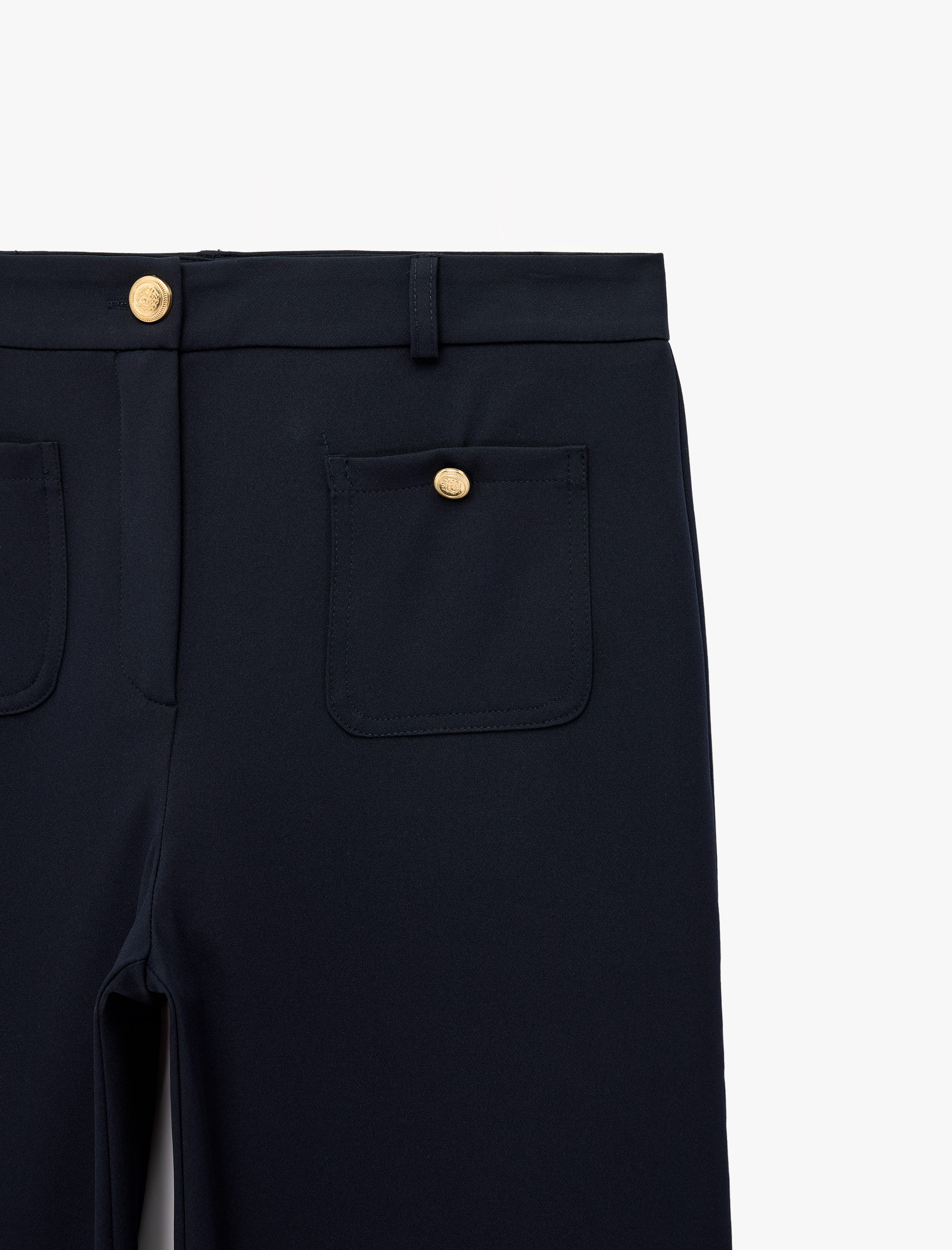   Yüksek Bel Metal Düğme Aksesuarlı Cepli Regular Fit Geniş Paça Pantolon