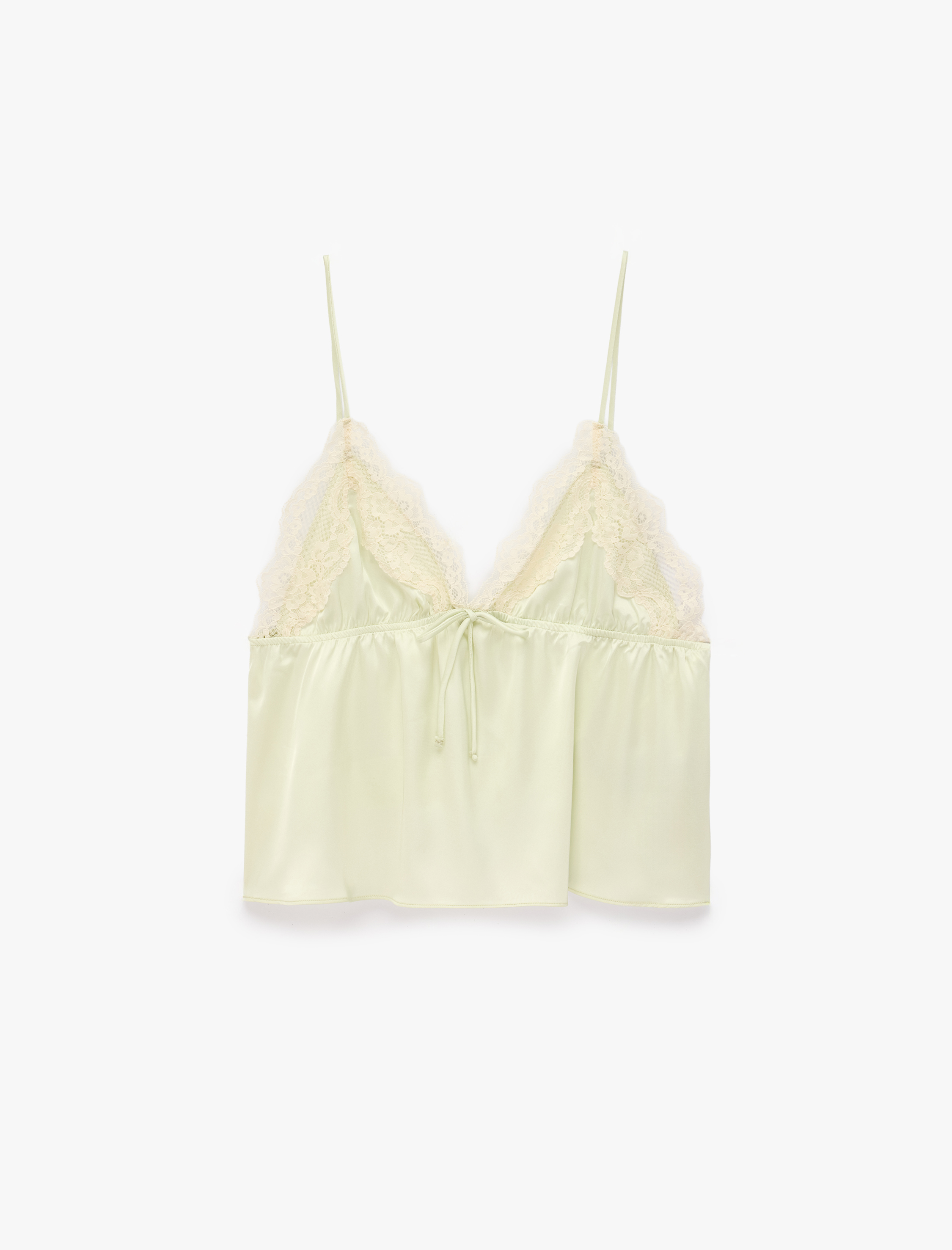   Rahat Kalıp Dantel Detaylı Saten Askılı Pijama Üstü