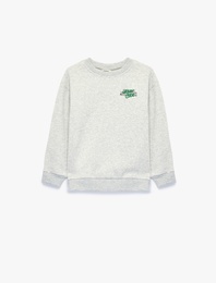 Şardonlu Bisiklet Yaka Uzun Kollu Baskılı Sweatshirt