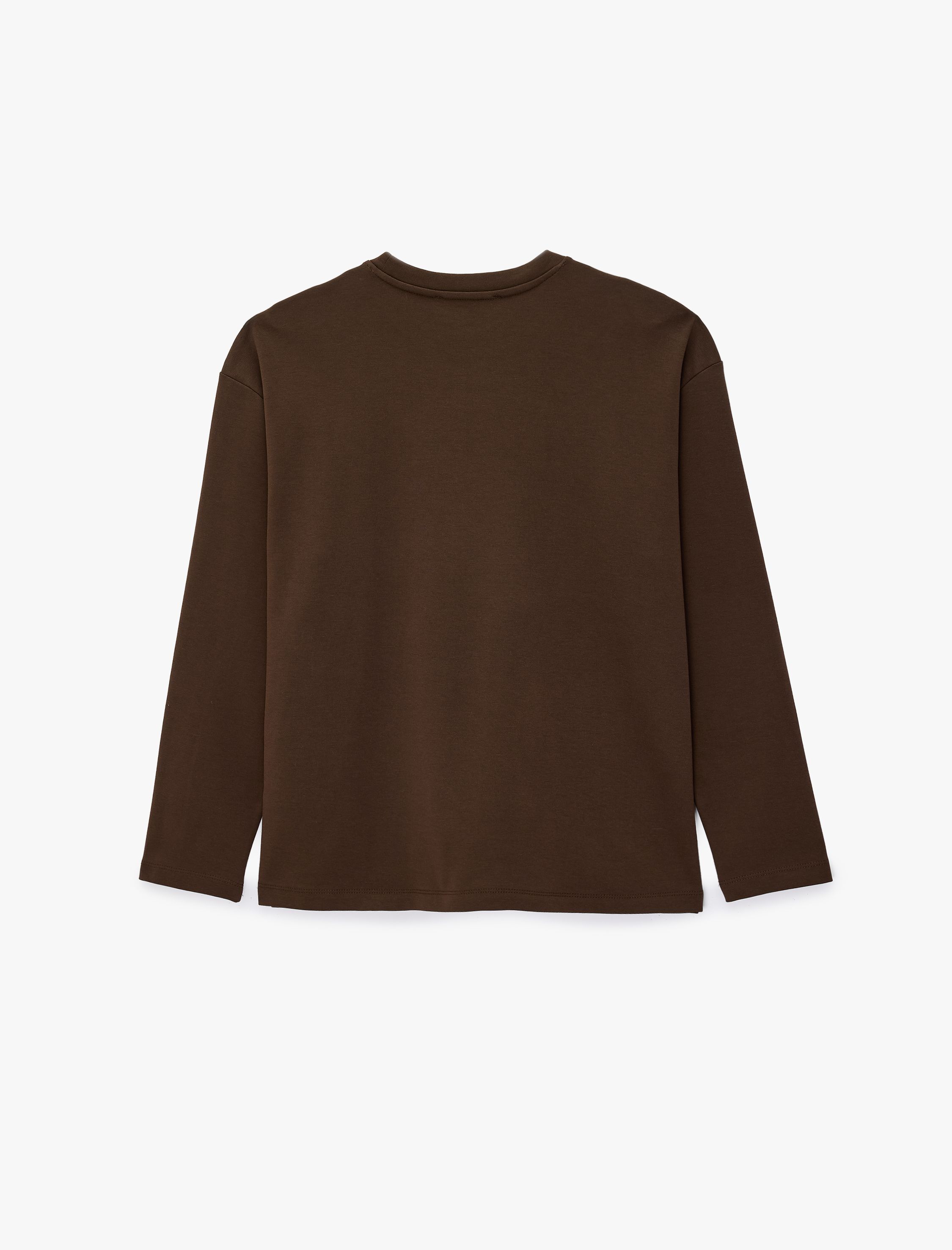   Pamuklu Uzun Kollu Bisiklet Yaka Basic Oversize Tişört