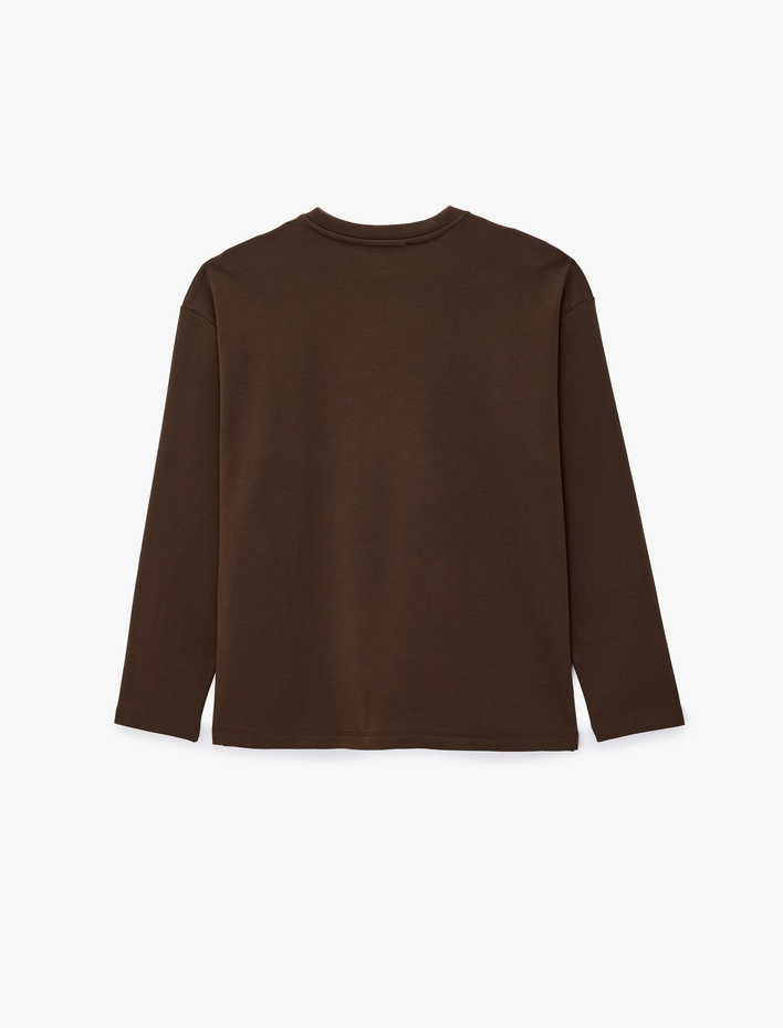  Pamuklu Uzun Kollu Bisiklet Yaka Basic Oversize Tişört