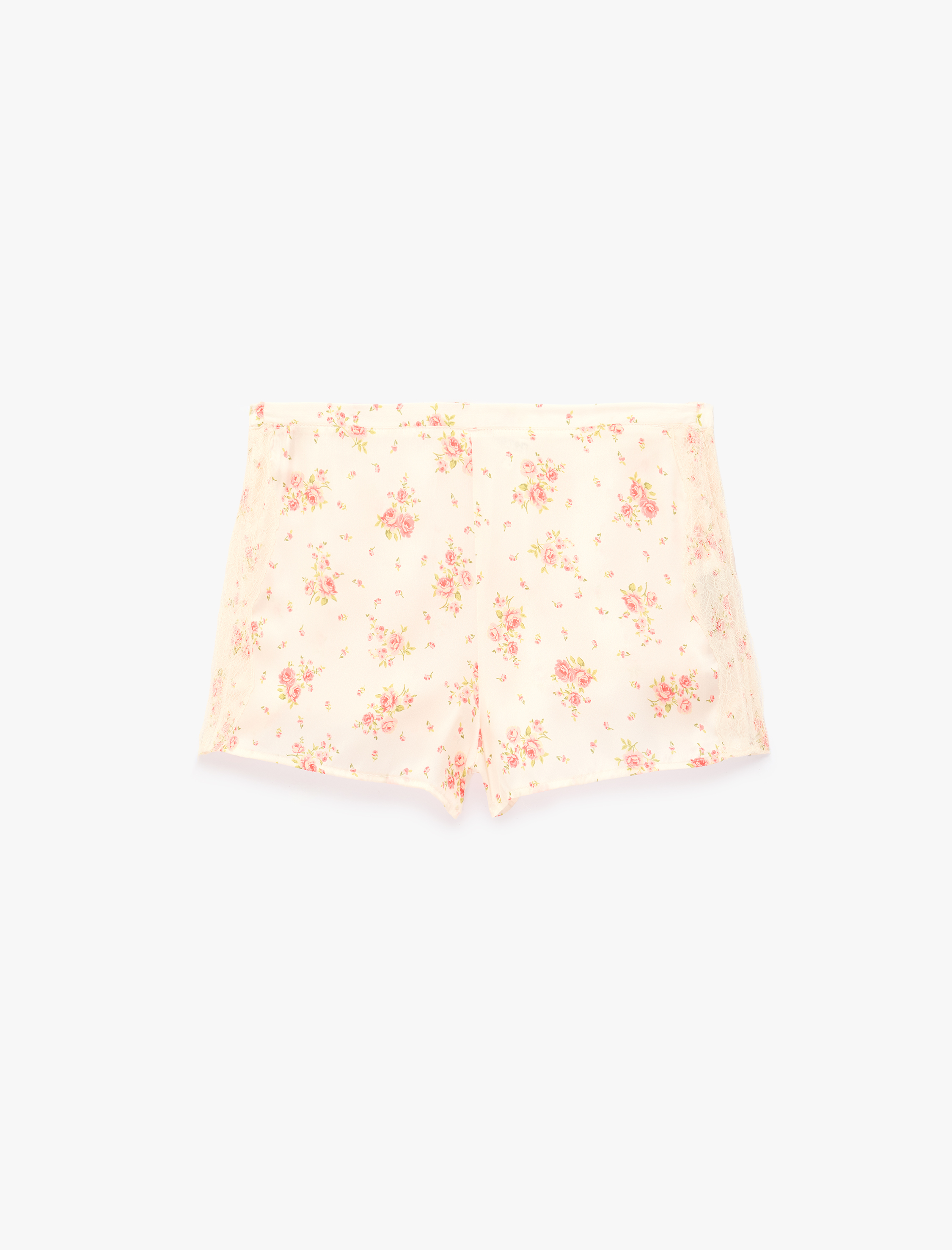   Beli Lastikli Rahat Kalıp Çiçek Desenli Saten Şort Pijama Altı