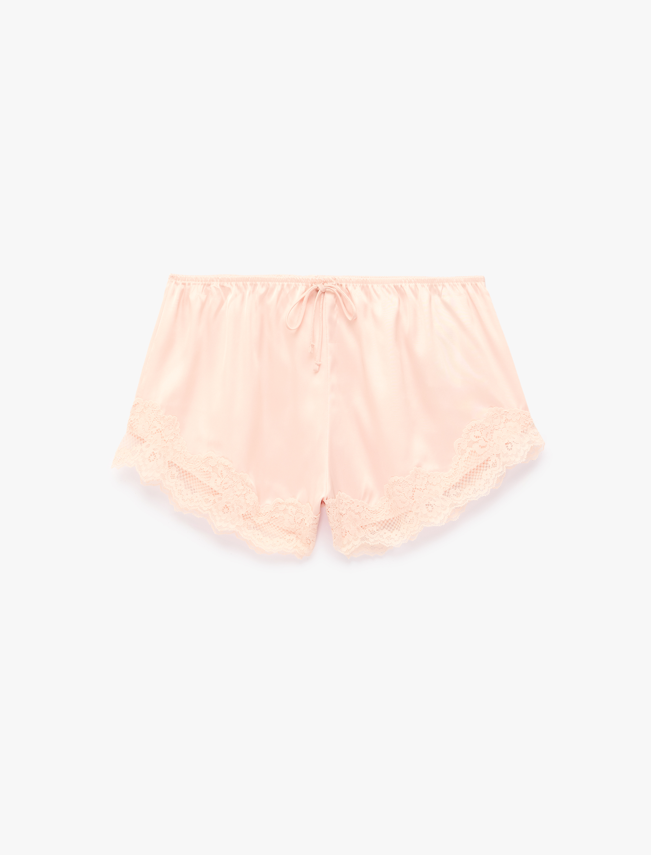   Beli Lastikli Rahat Kalıp Dantelli Saten Şort Pijama Altı