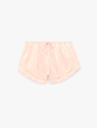 Beli Lastikli Rahat Kalıp Dantelli Saten Şort Pijama Altı
