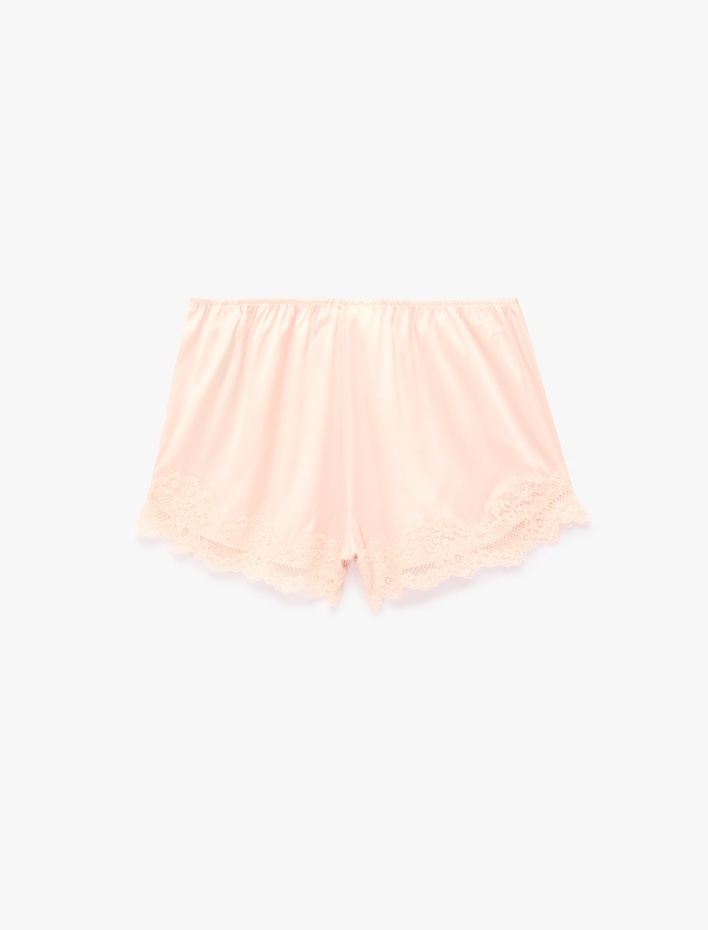  Beli Lastikli Rahat Kalıp Dantelli Saten Şort Pijama Altı