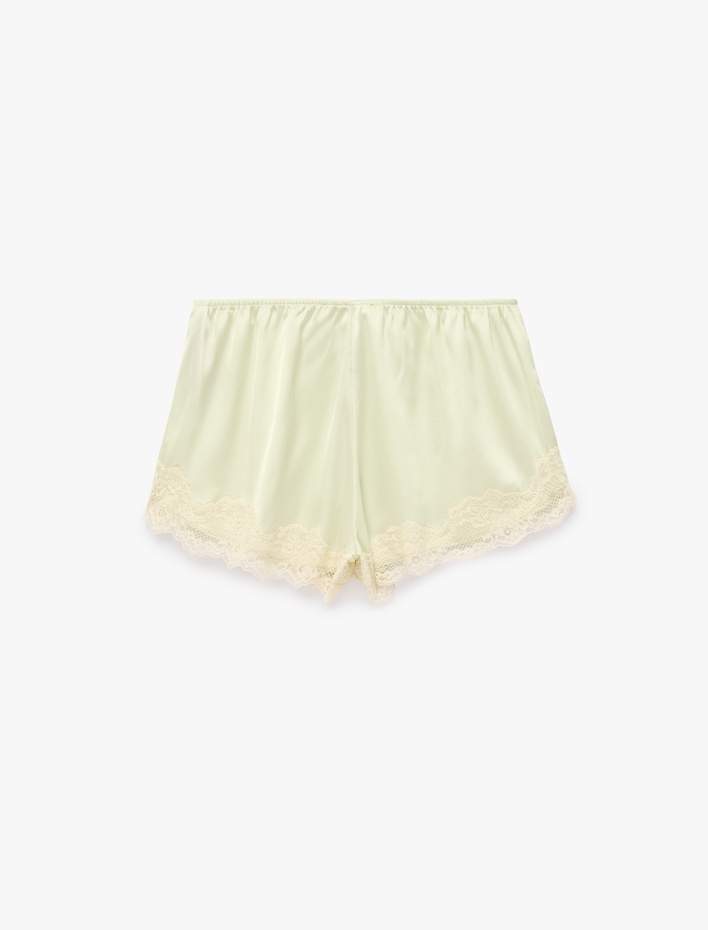  Beli Lastikli Rahat Kalıp Dantelli Saten Şort Pijama Altı