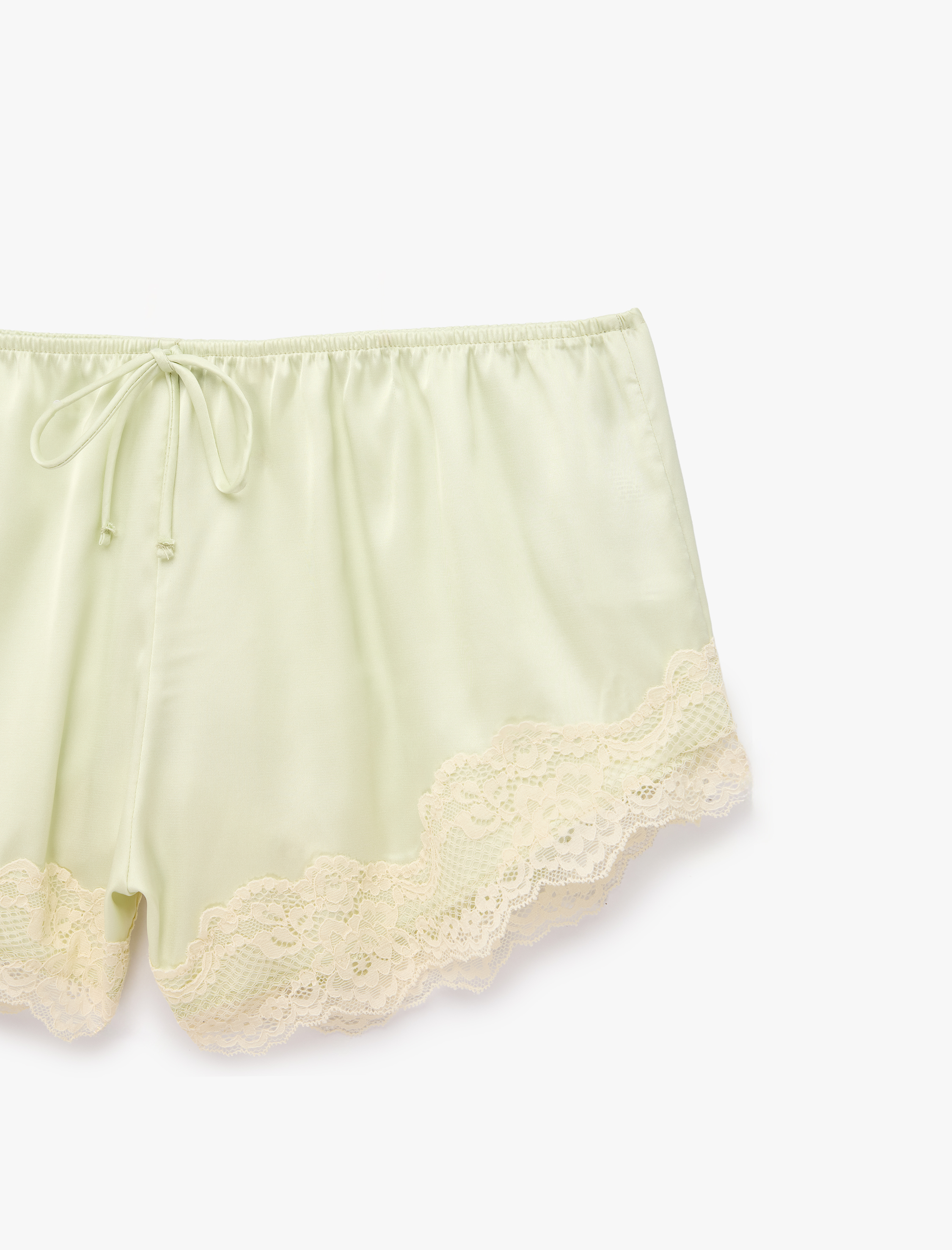   Beli Lastikli Rahat Kalıp Dantelli Saten Şort Pijama Altı