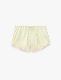 Beli Lastikli Rahat Kalıp Dantelli Saten Şort Pijama Altı
