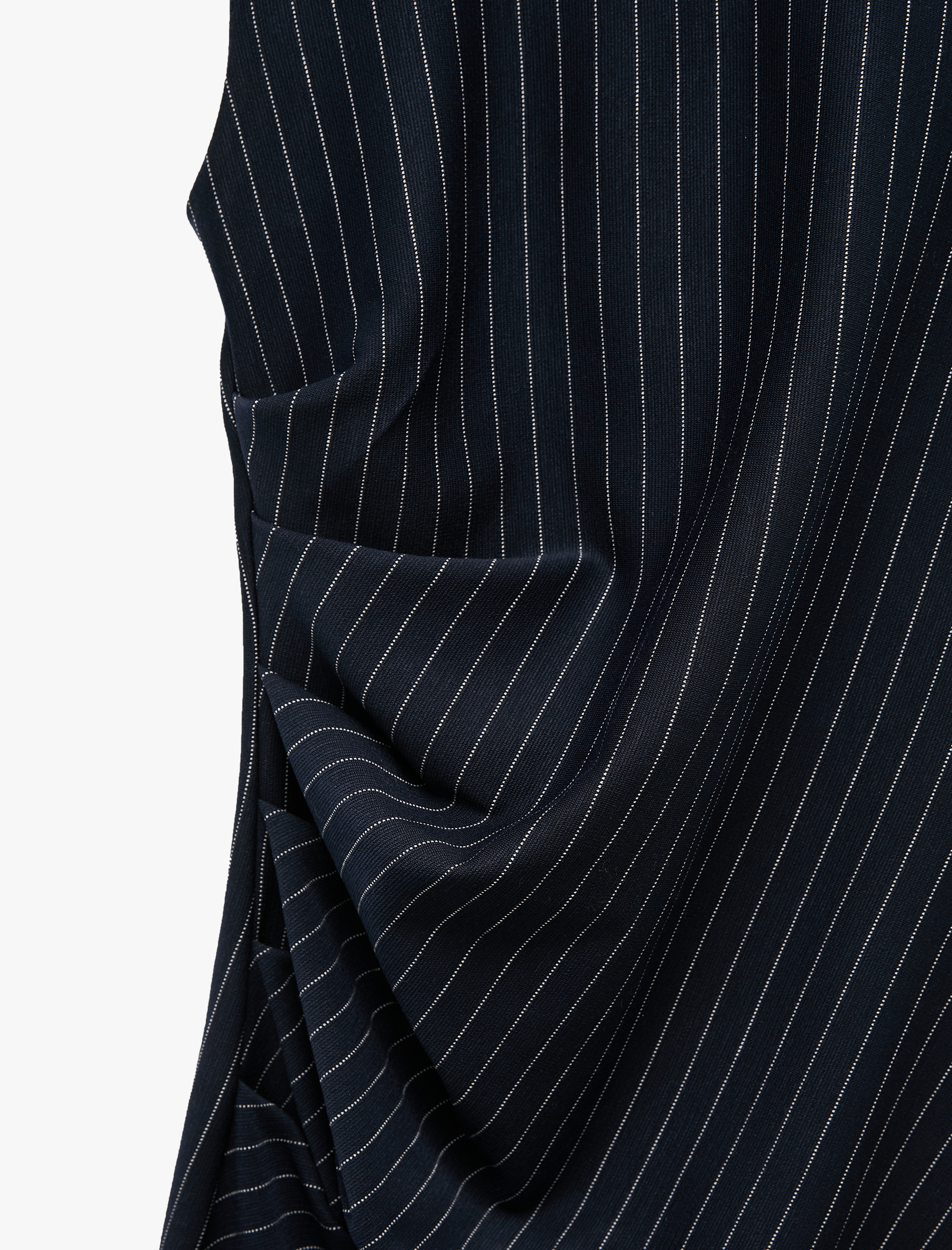   Drapeli Slim Fit Bisiklet Yaka Kolsuz Çizgili Mini Elbise