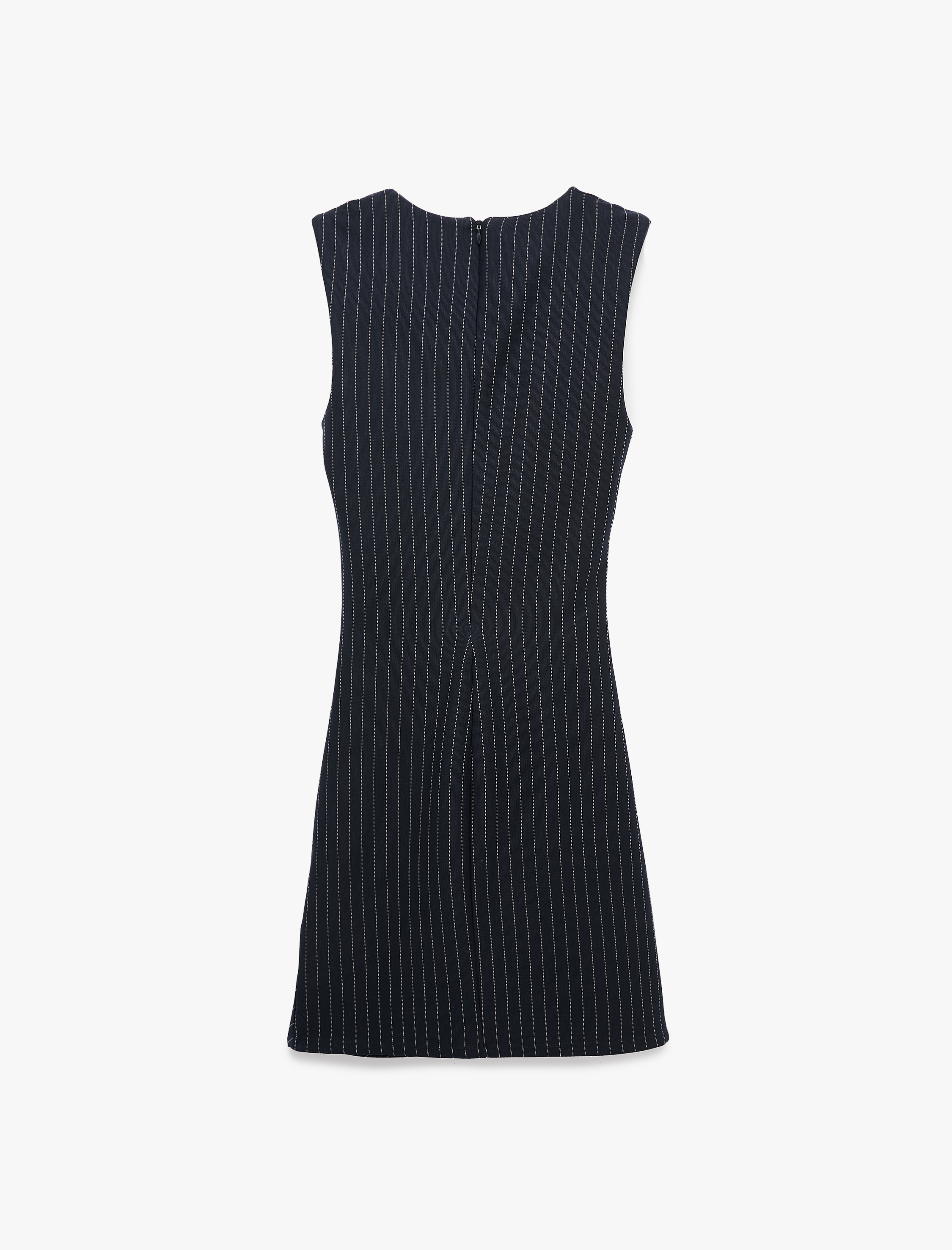  Drapeli Slim Fit Bisiklet Yaka Kolsuz Çizgili Mini Elbise