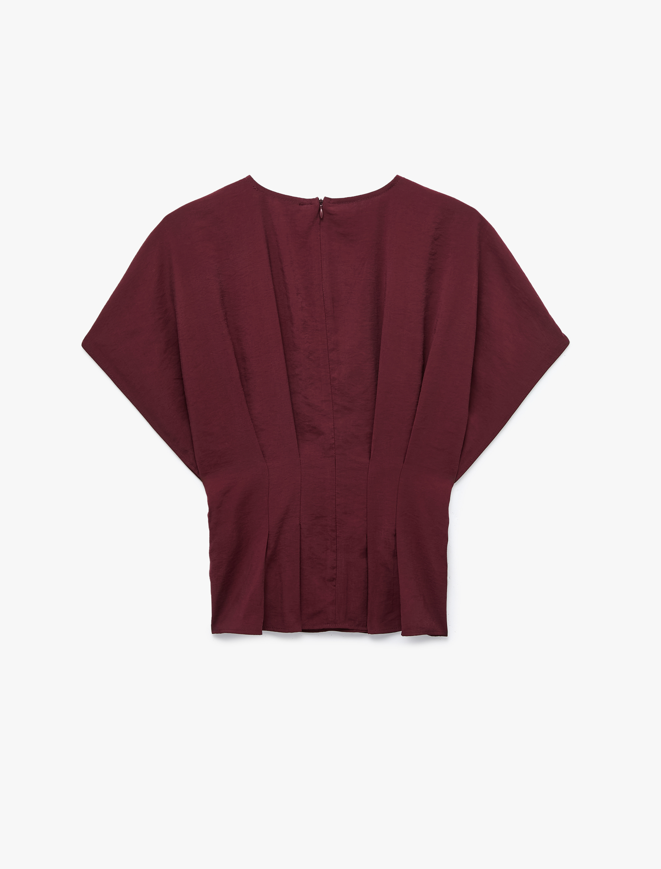   Viskon Modal Kumaş Pileli Slim Fit Bel Vurgulu Bisiklet Yaka Kısa Kollu Bluz