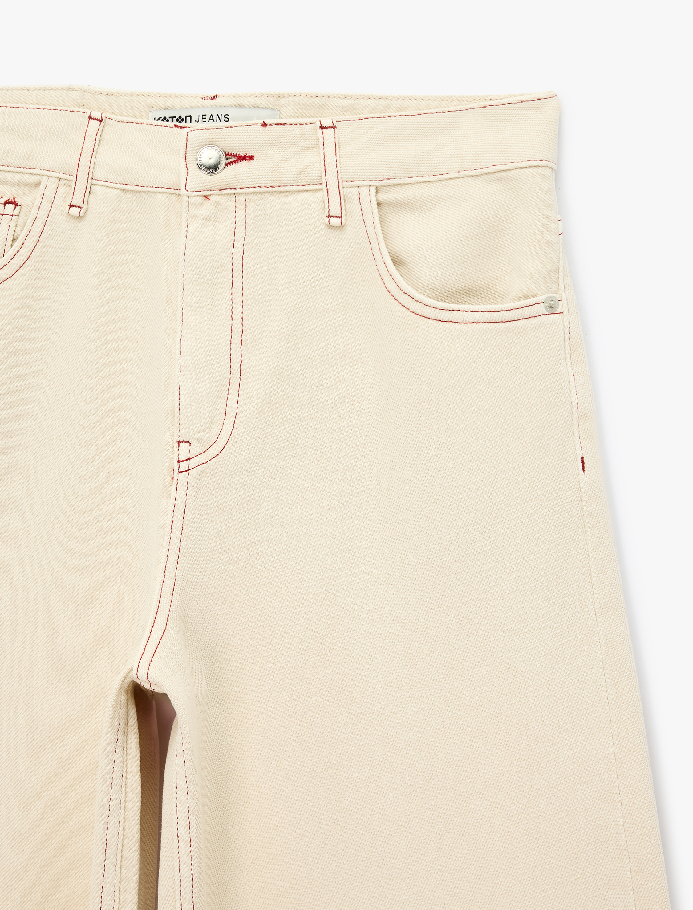   Dikiş Detaylı Regular Fit Pamuklu Normal Bel Düz Paça Barrel Denim Pantolon - Barrel Jeans