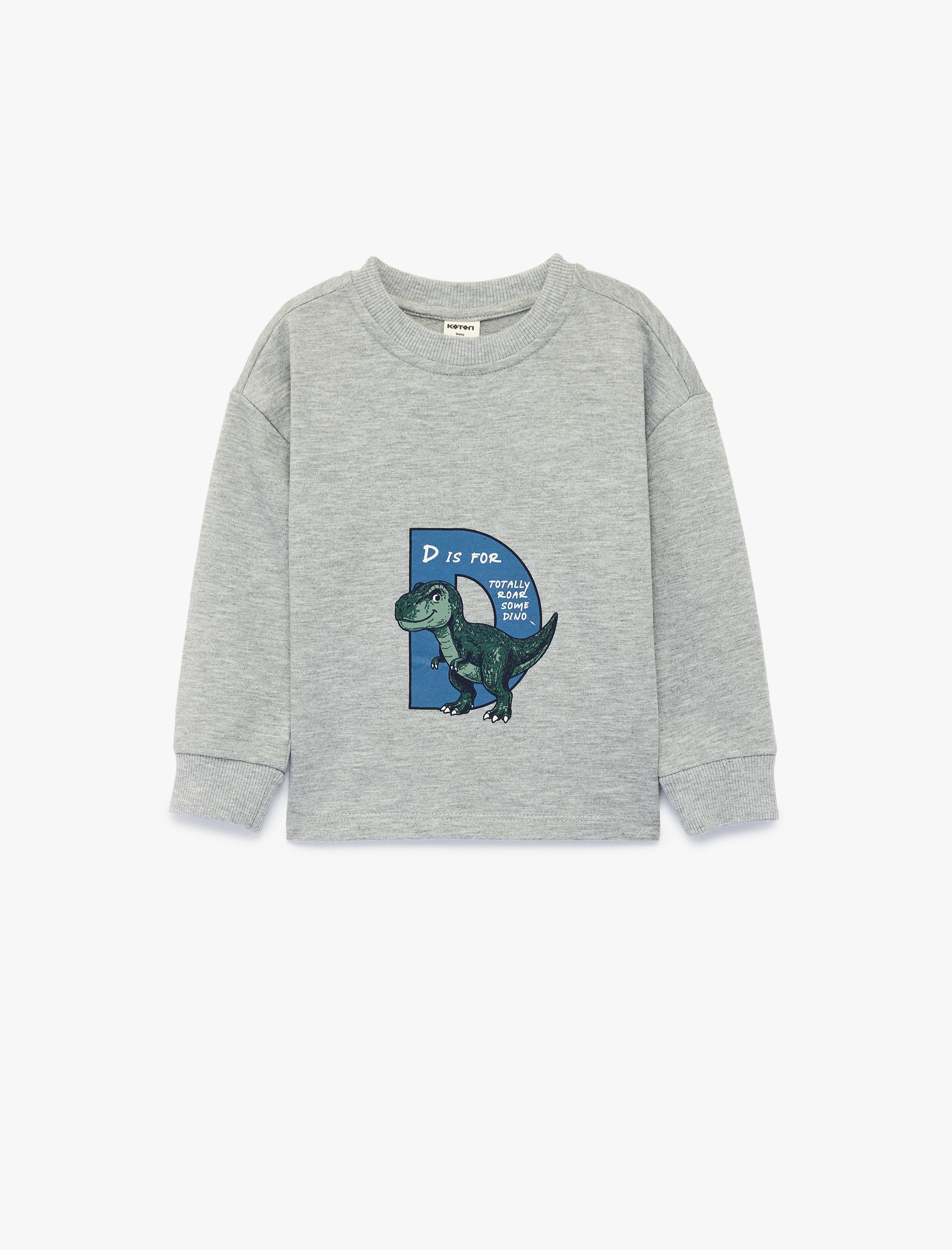  Erkek Bebek Dinozor Baskılı Bisiklet Yaka Uzun Kollu Oversize Tişört